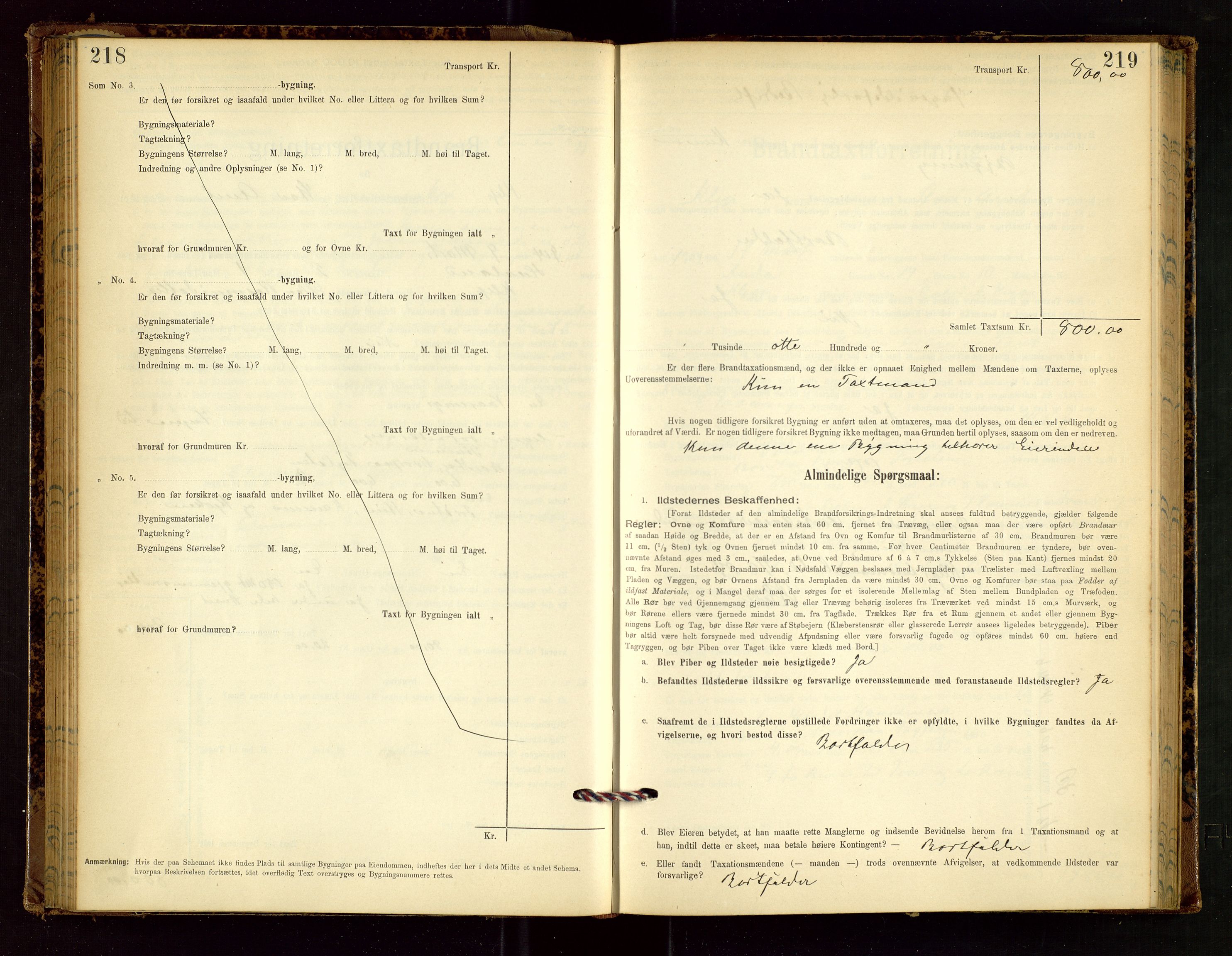 Klepp lensmannskontor, AV/SAST-A-100163/Goc/L0002: "Brandtaxationsprotokol" m/register, 1898-1902, p. 218-219