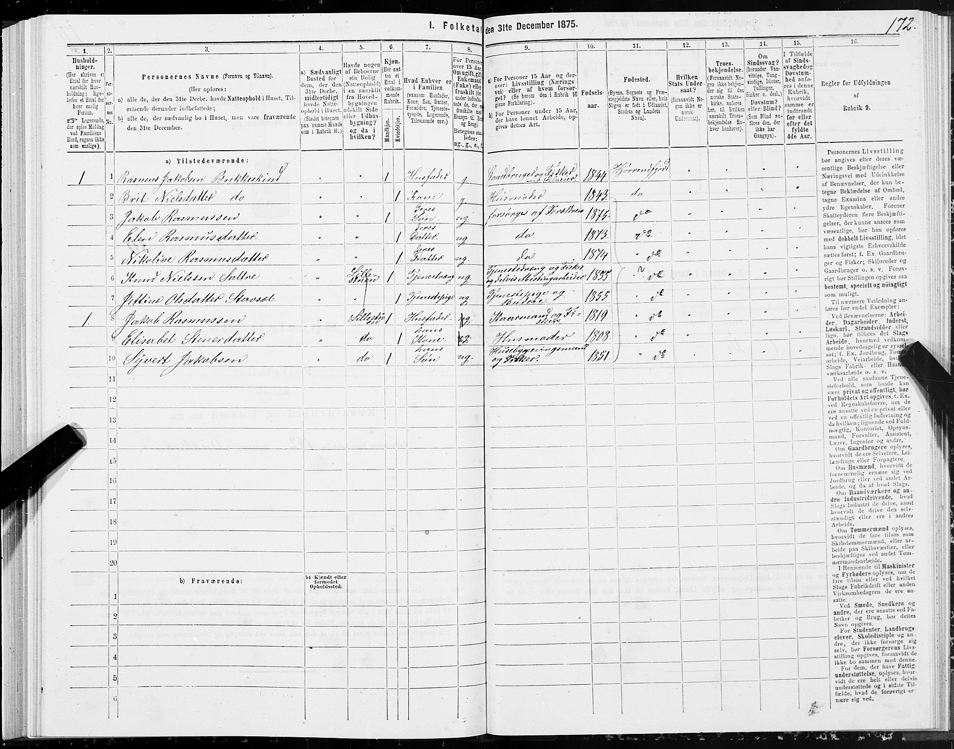 SAT, 1875 census for 1522P Hjørundfjord, 1875, p. 1172