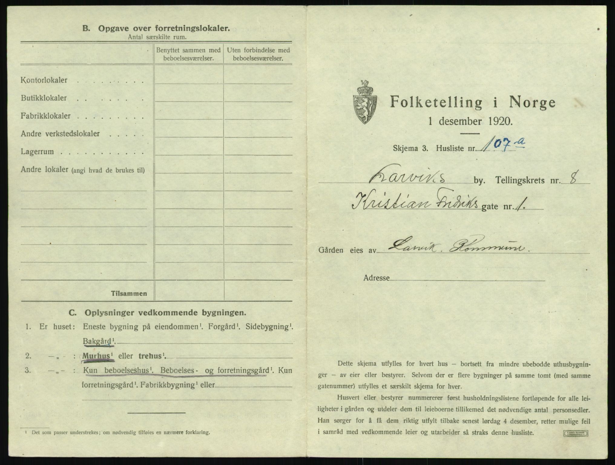 SAKO, 1920 census for Larvik, 1920, p. 2148