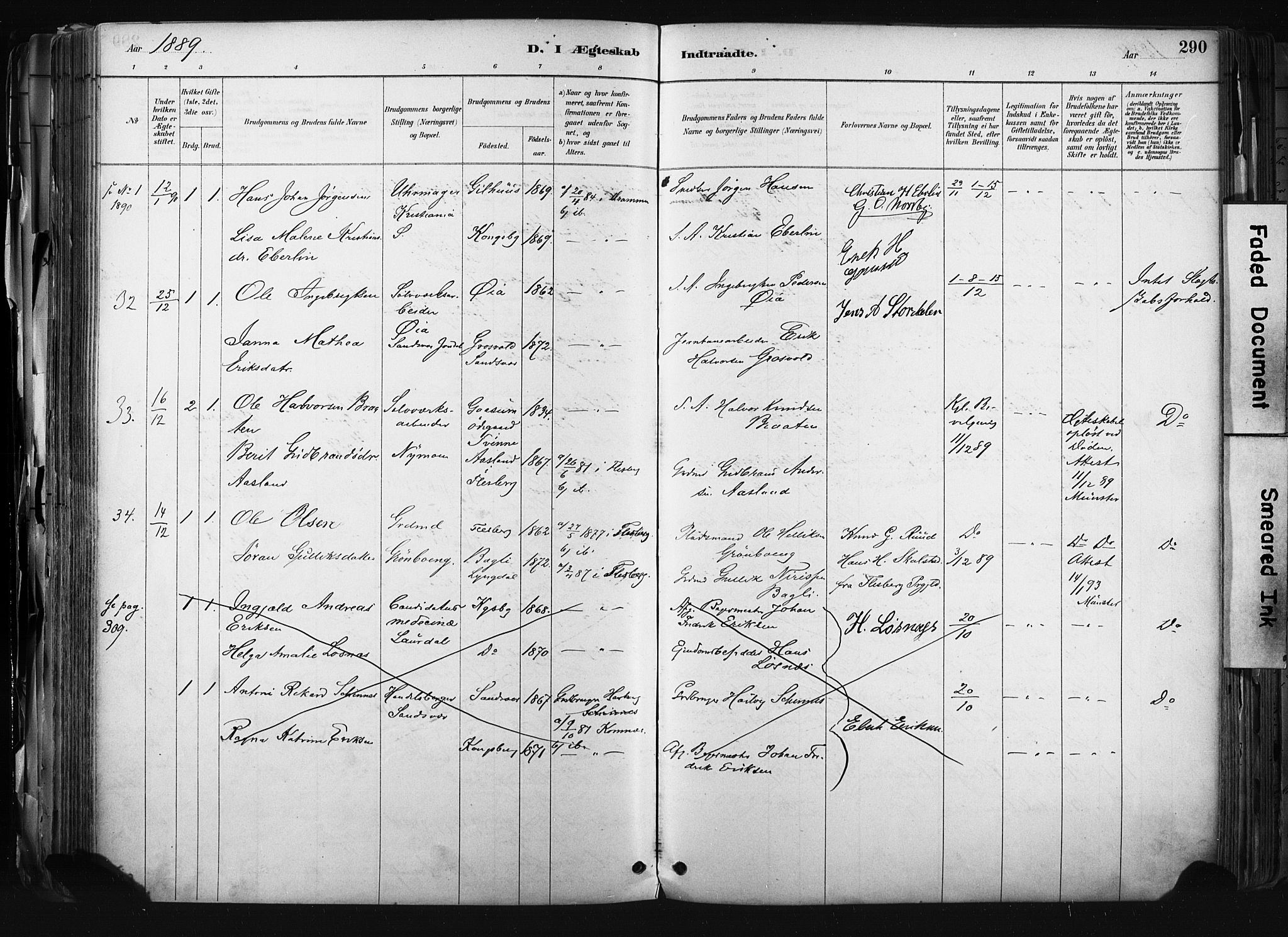 Kongsberg kirkebøker, AV/SAKO-A-22/F/Fb/L0002: Parish register (official) no. II 2, 1886-1896, p. 290