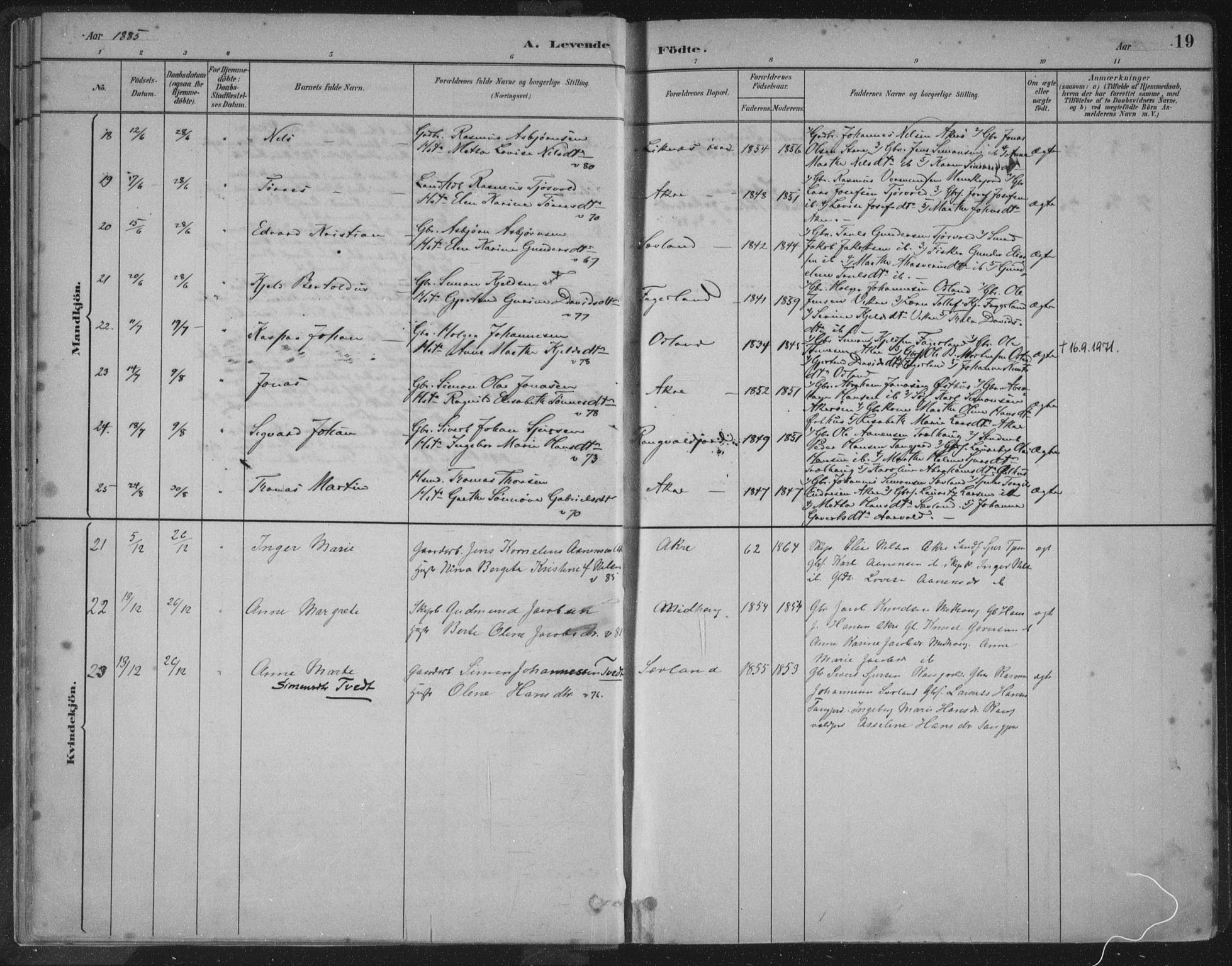 Kopervik sokneprestkontor, AV/SAST-A-101850/H/Ha/Haa/L0004: Parish register (official) no. A 4, 1882-1905, p. 19