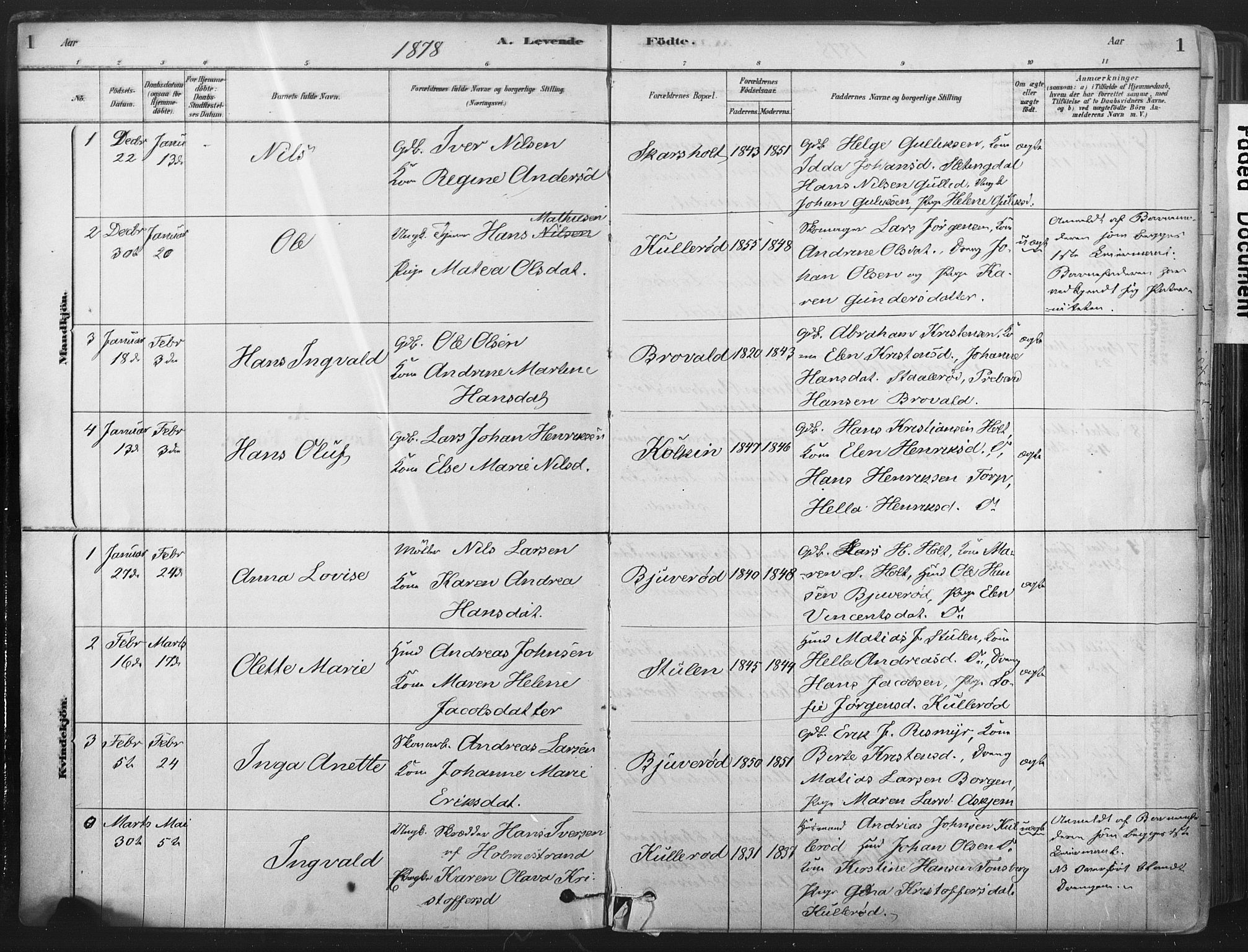 Andebu kirkebøker, SAKO/A-336/F/Fa/L0007: Parish register (official) no. 7, 1878-1899, p. 1