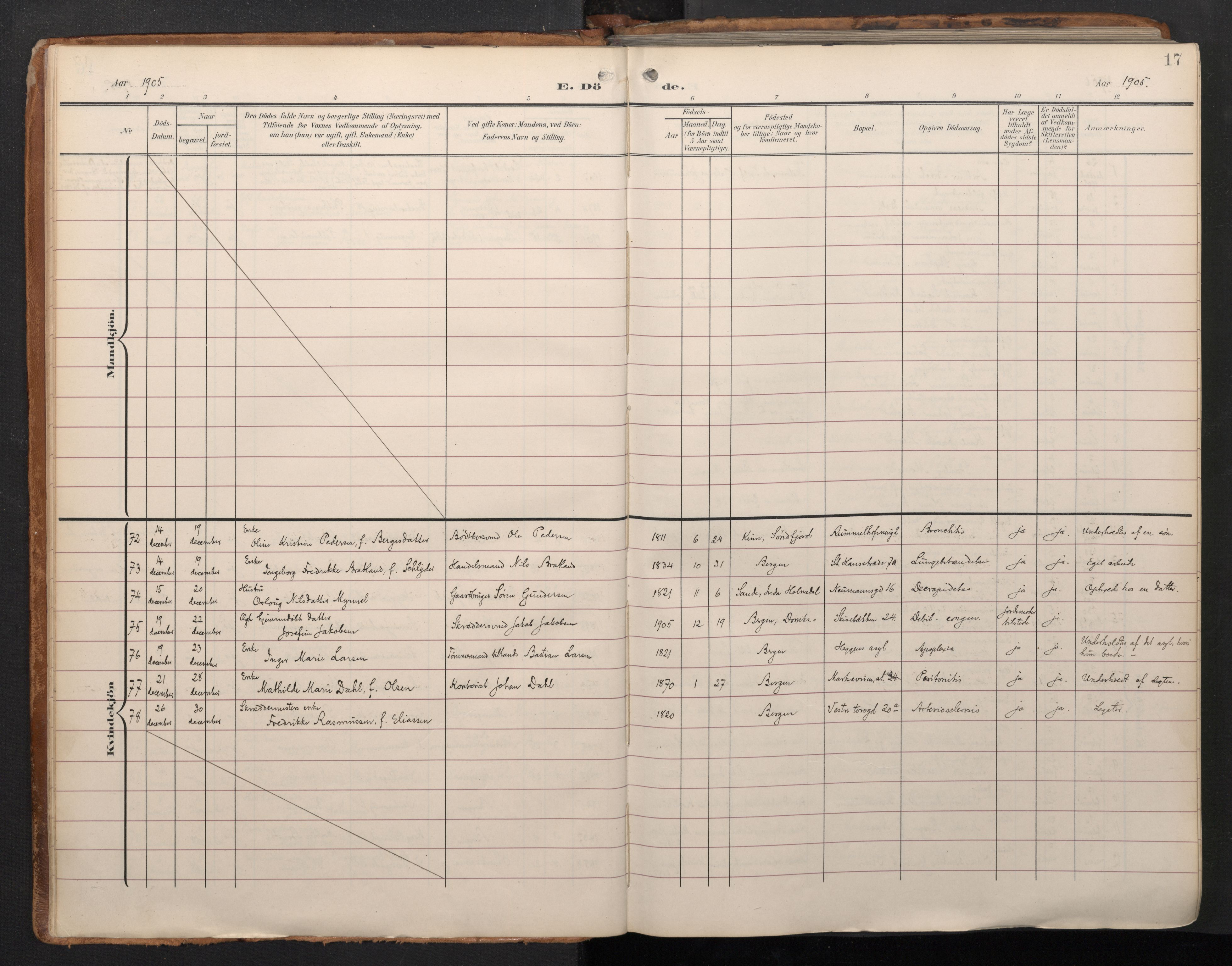 Domkirken sokneprestembete, AV/SAB-A-74801/H/Haa/L0044: Parish register (official) no. E 6, 1904-1946, p. 16b-17a