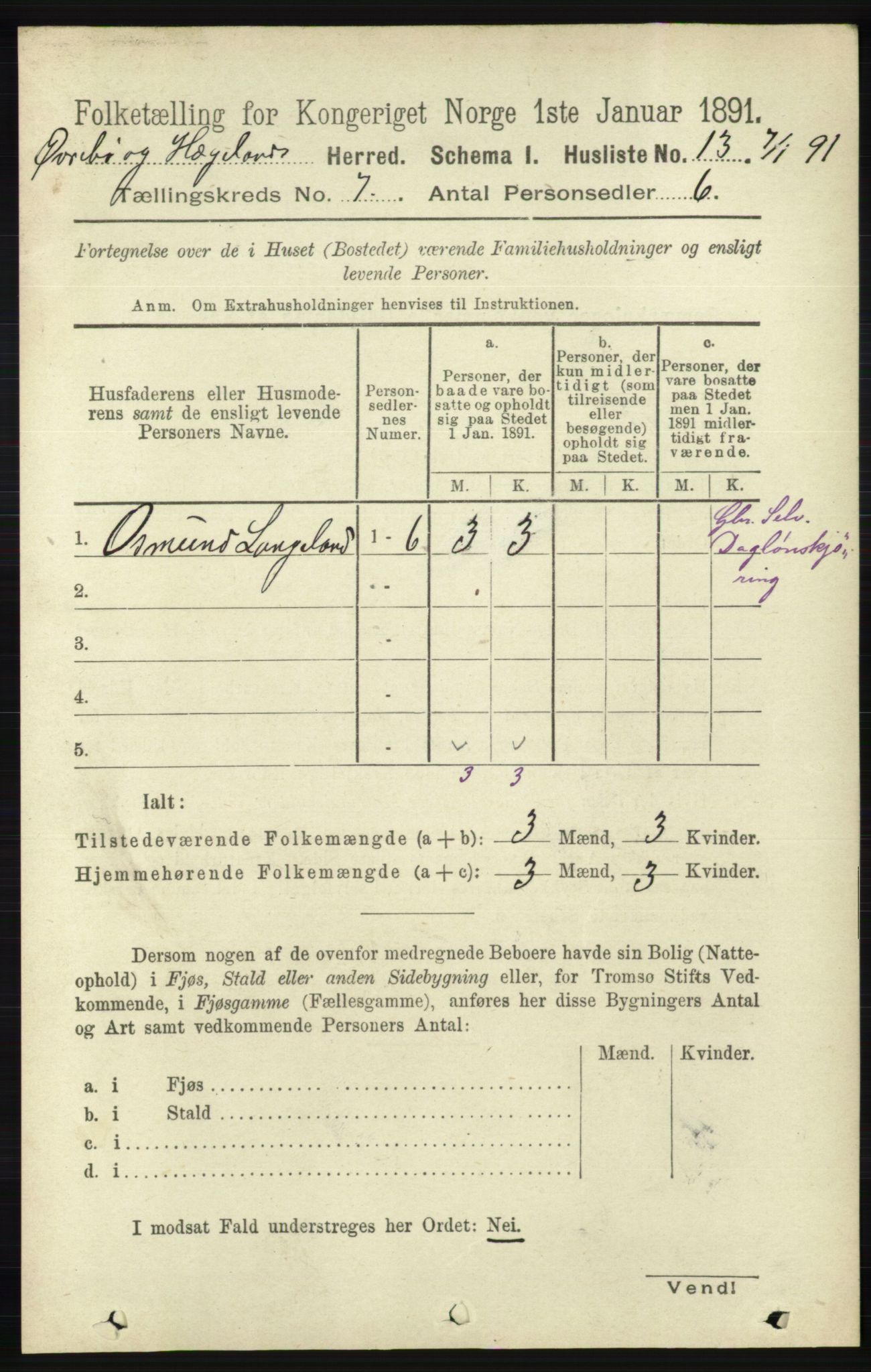 RA, 1891 census for 1016 Øvrebø og Hægeland, 1891, p. 1324