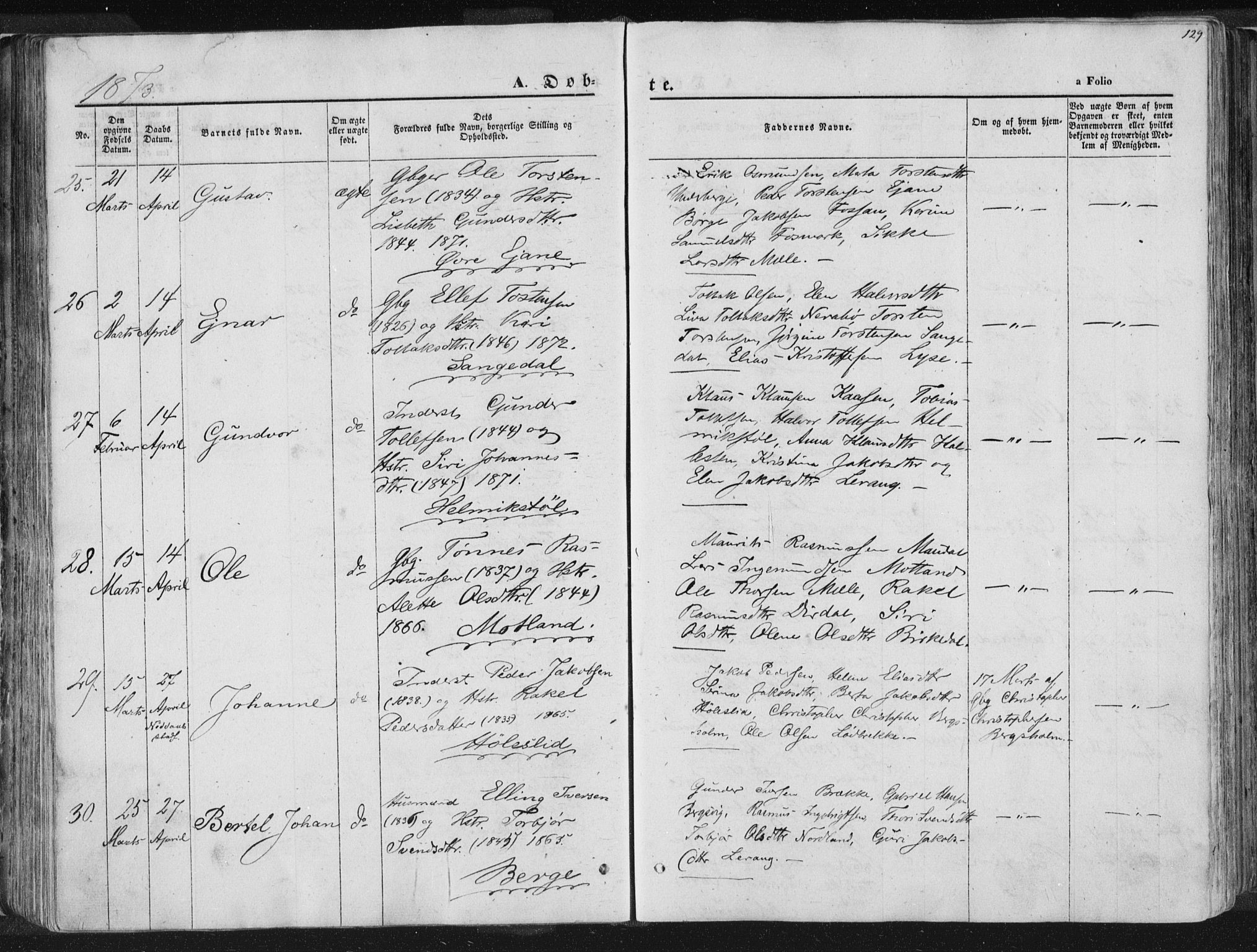 Høgsfjord sokneprestkontor, SAST/A-101624/H/Ha/Haa/L0001: Parish register (official) no. A 1, 1854-1875, p. 129