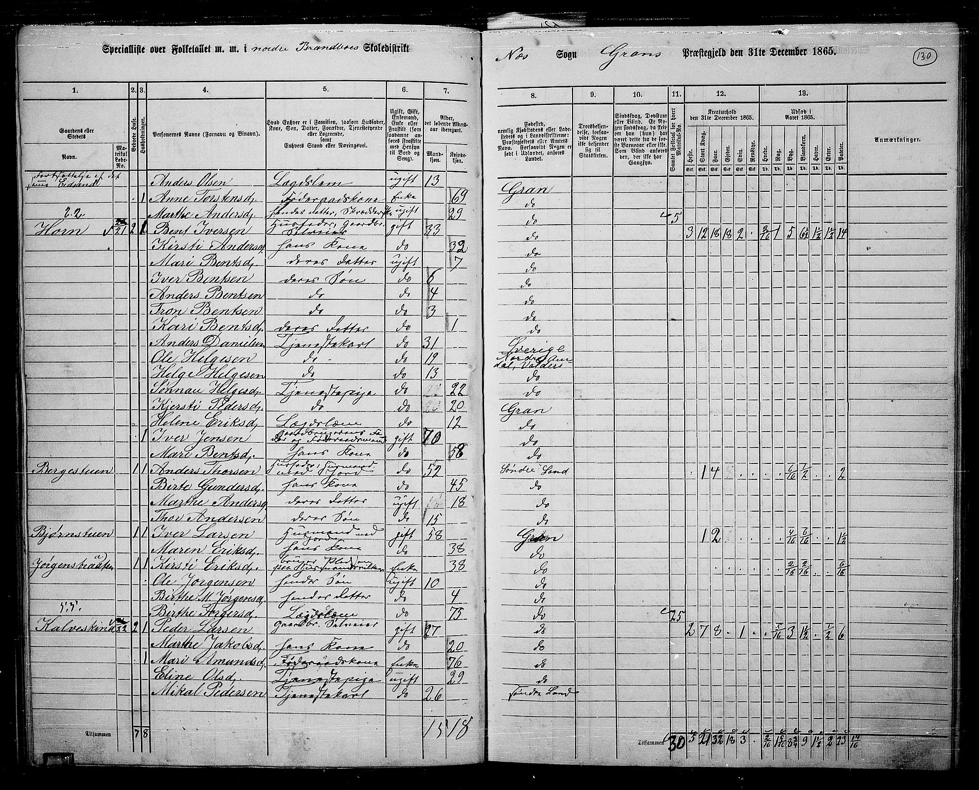 RA, 1865 census for Gran, 1865, p. 110