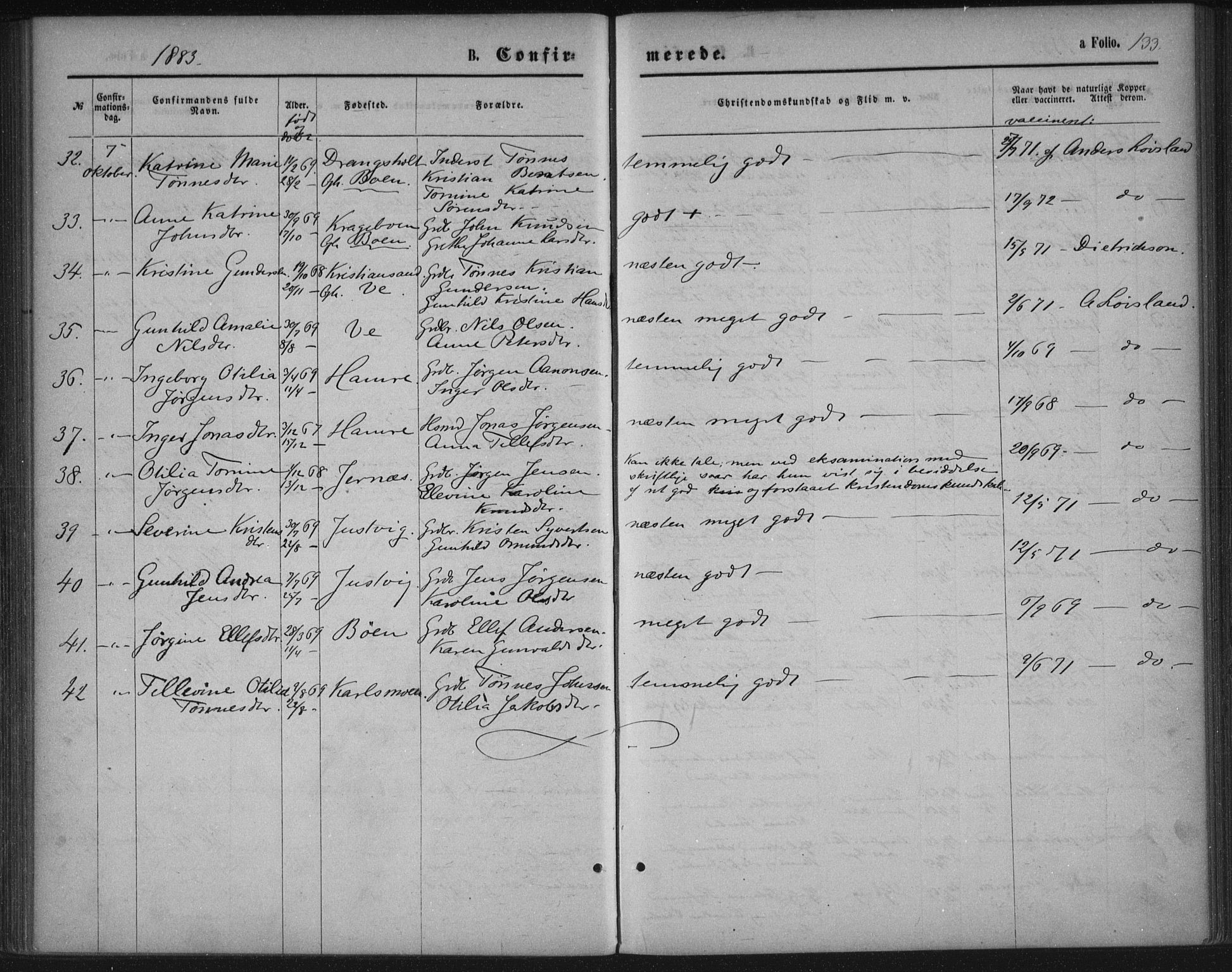 Tveit sokneprestkontor, AV/SAK-1111-0043/F/Fa/L0006: Parish register (official) no. A 6, 1872-1886, p. 133