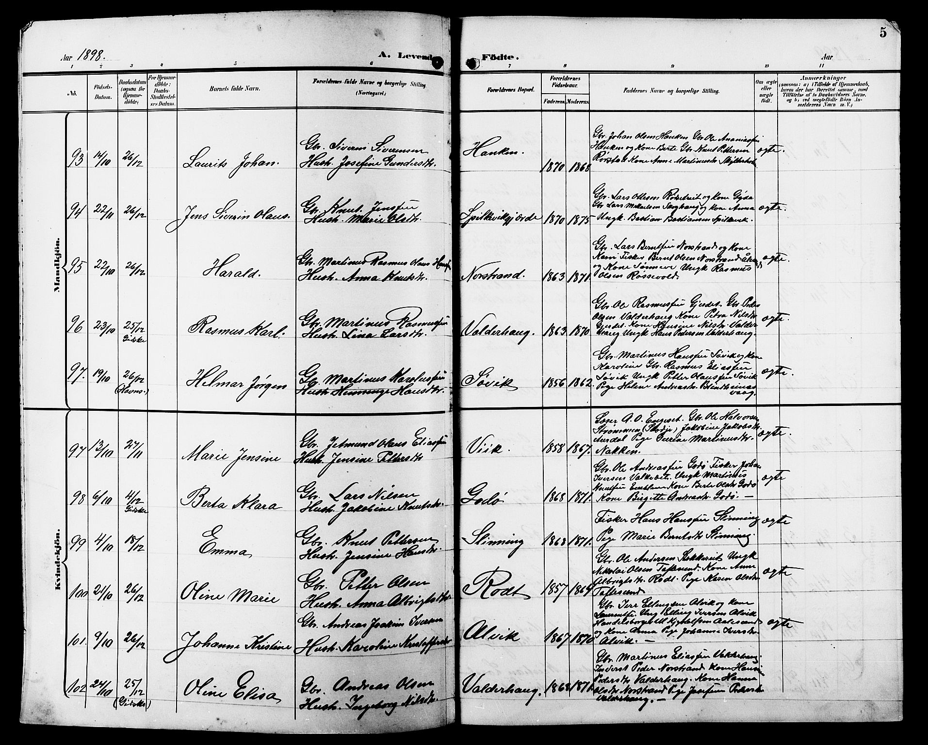 Ministerialprotokoller, klokkerbøker og fødselsregistre - Møre og Romsdal, AV/SAT-A-1454/528/L0432: Parish register (copy) no. 528C13, 1898-1918, p. 5