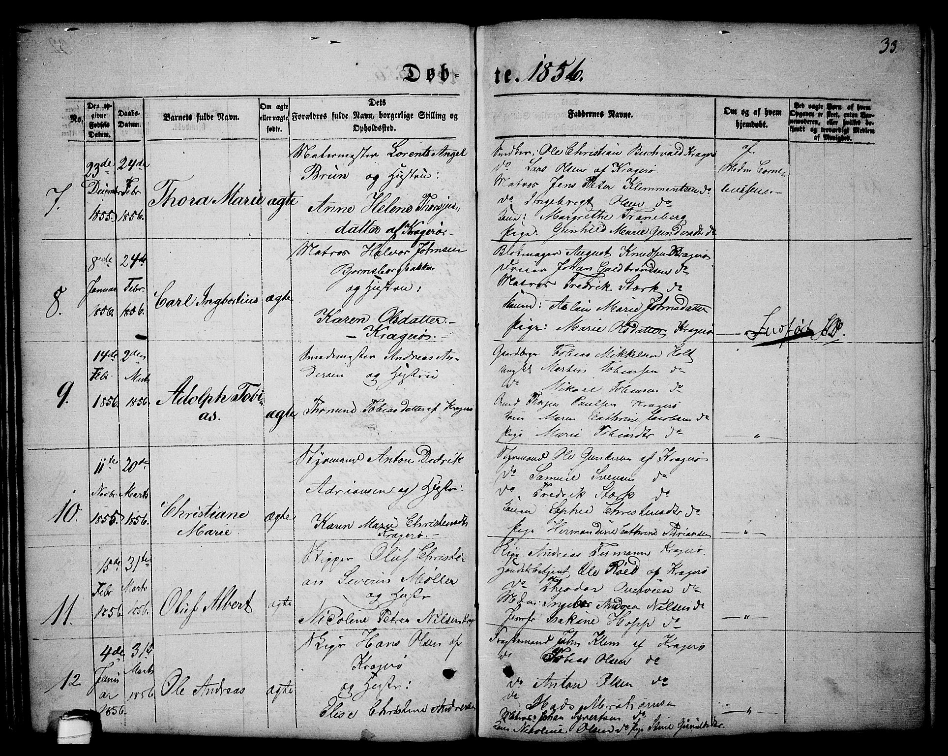 Kragerø kirkebøker, AV/SAKO-A-278/G/Ga/L0004: Parish register (copy) no. 4, 1853-1865, p. 33