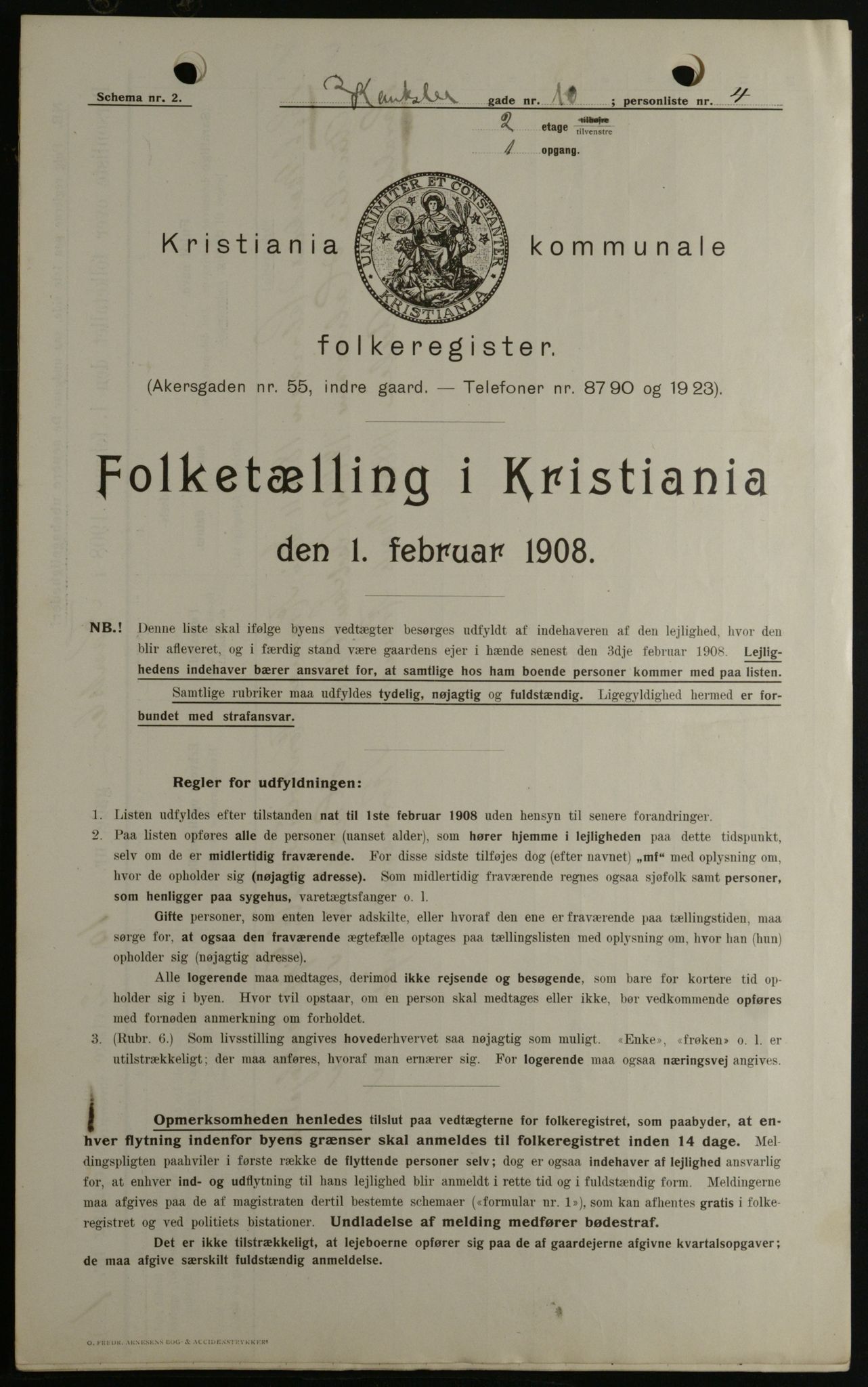 OBA, Municipal Census 1908 for Kristiania, 1908, p. 43110