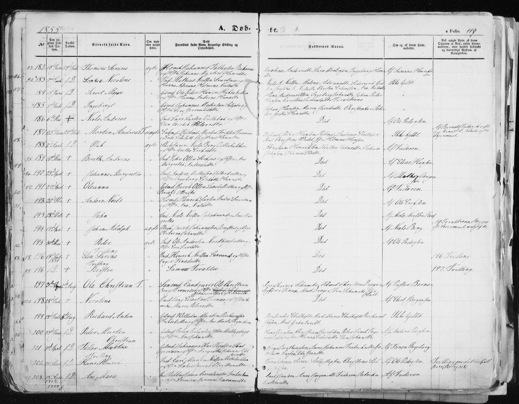 Tromsø sokneprestkontor/stiftsprosti/domprosti, SATØ/S-1343/G/Ga/L0010kirke: Parish register (official) no. 10, 1848-1855, p. 119