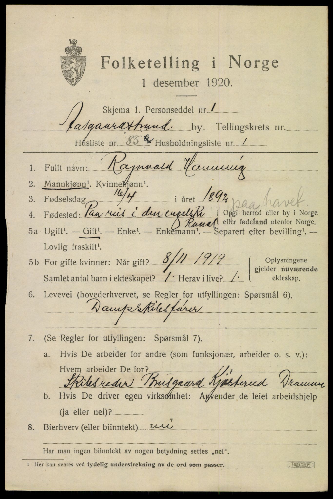 SAKO, 1920 census for Åsgårdstrand, 1920, p. 1239