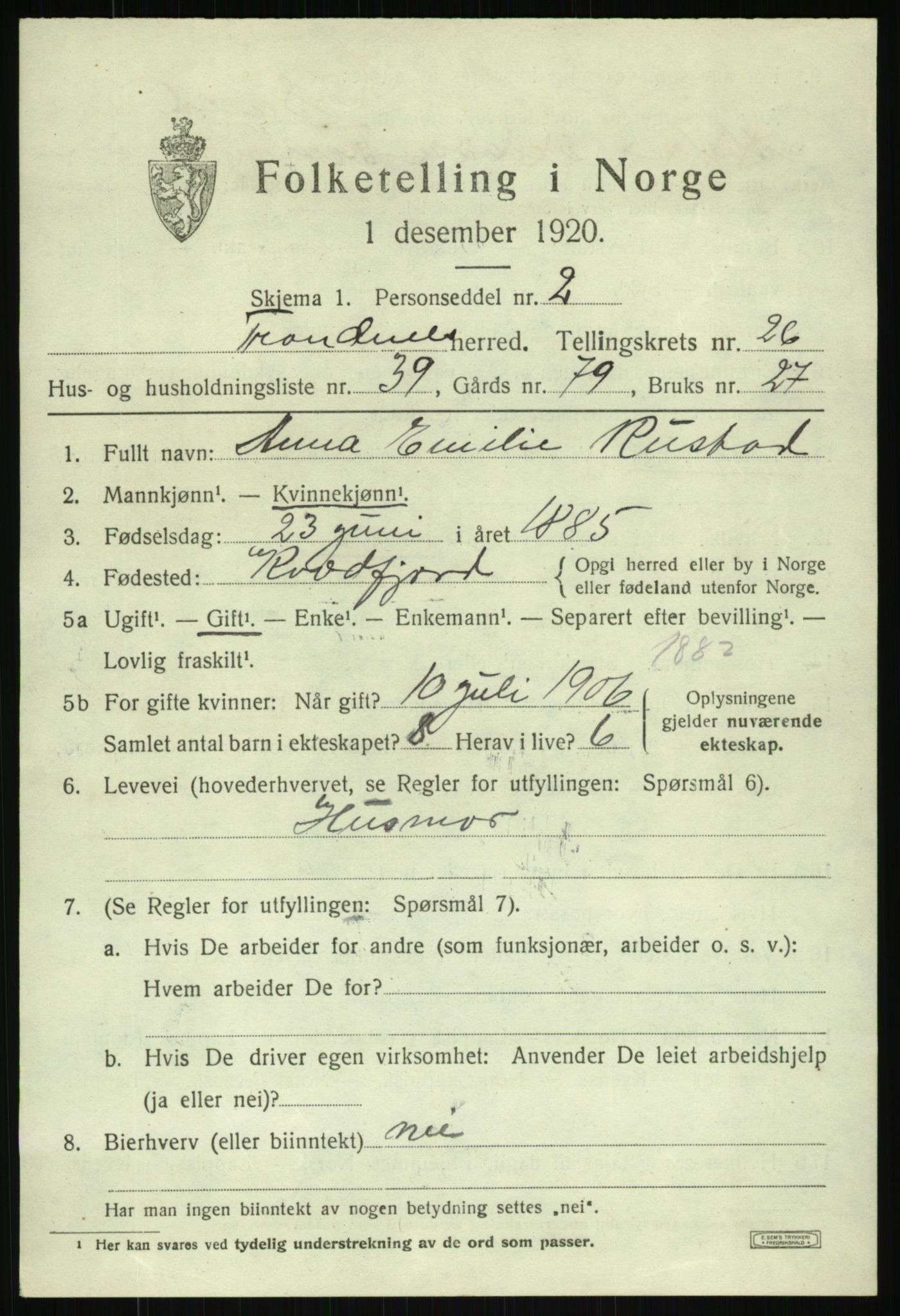 SATØ, 1920 census for Trondenes, 1920, p. 19284