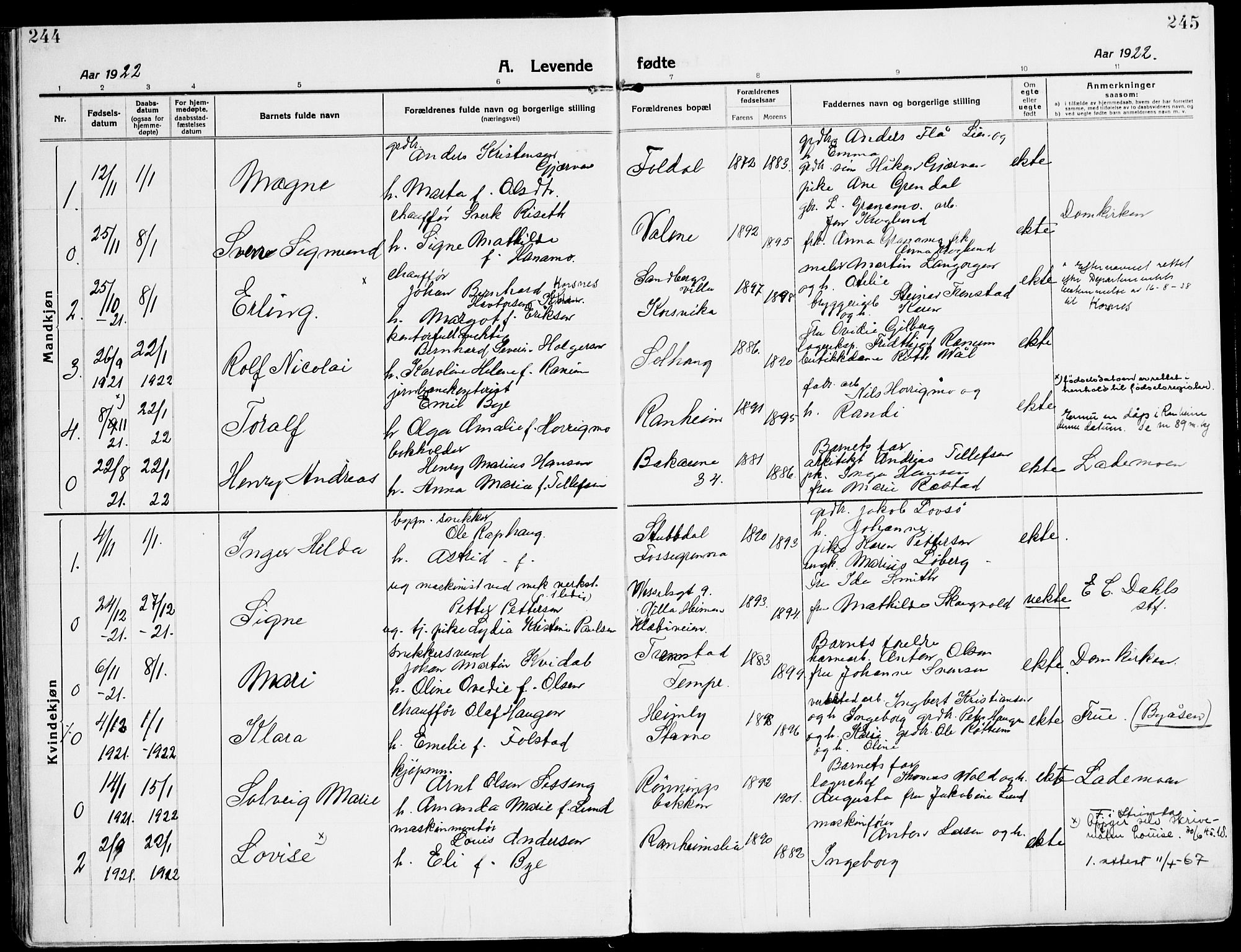 Ministerialprotokoller, klokkerbøker og fødselsregistre - Sør-Trøndelag, SAT/A-1456/607/L0321: Parish register (official) no. 607A05, 1916-1935, p. 244-245