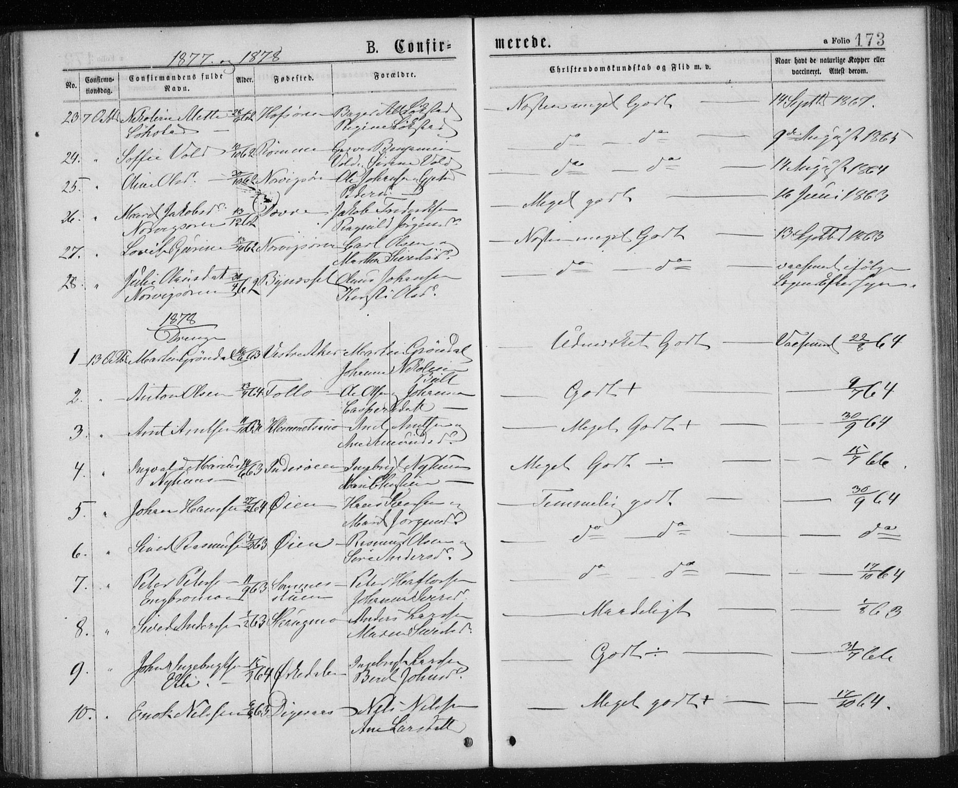Ministerialprotokoller, klokkerbøker og fødselsregistre - Sør-Trøndelag, SAT/A-1456/668/L0817: Parish register (copy) no. 668C06, 1873-1884, p. 173