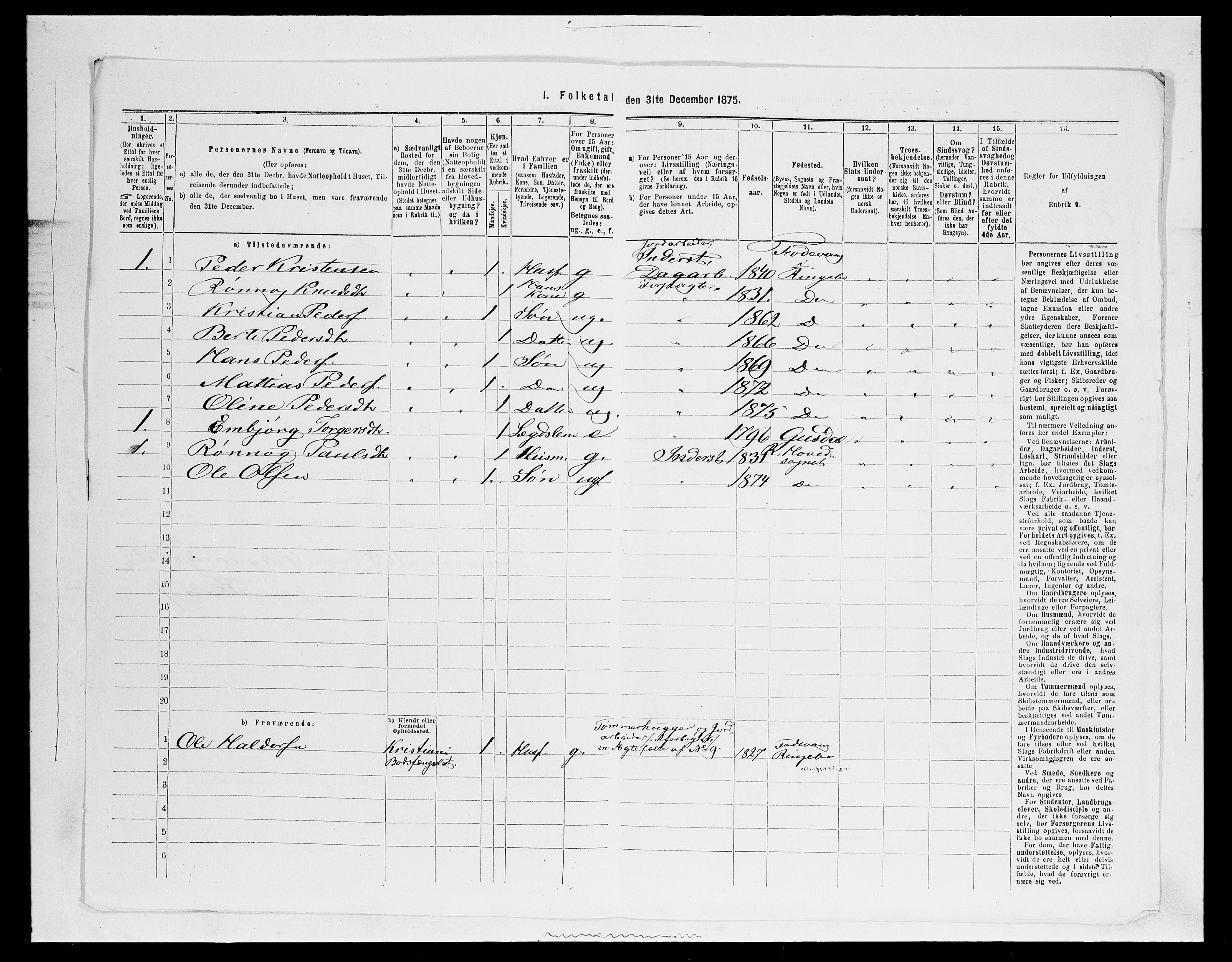 SAH, 1875 census for 0520P Ringebu, 1875, p. 1002