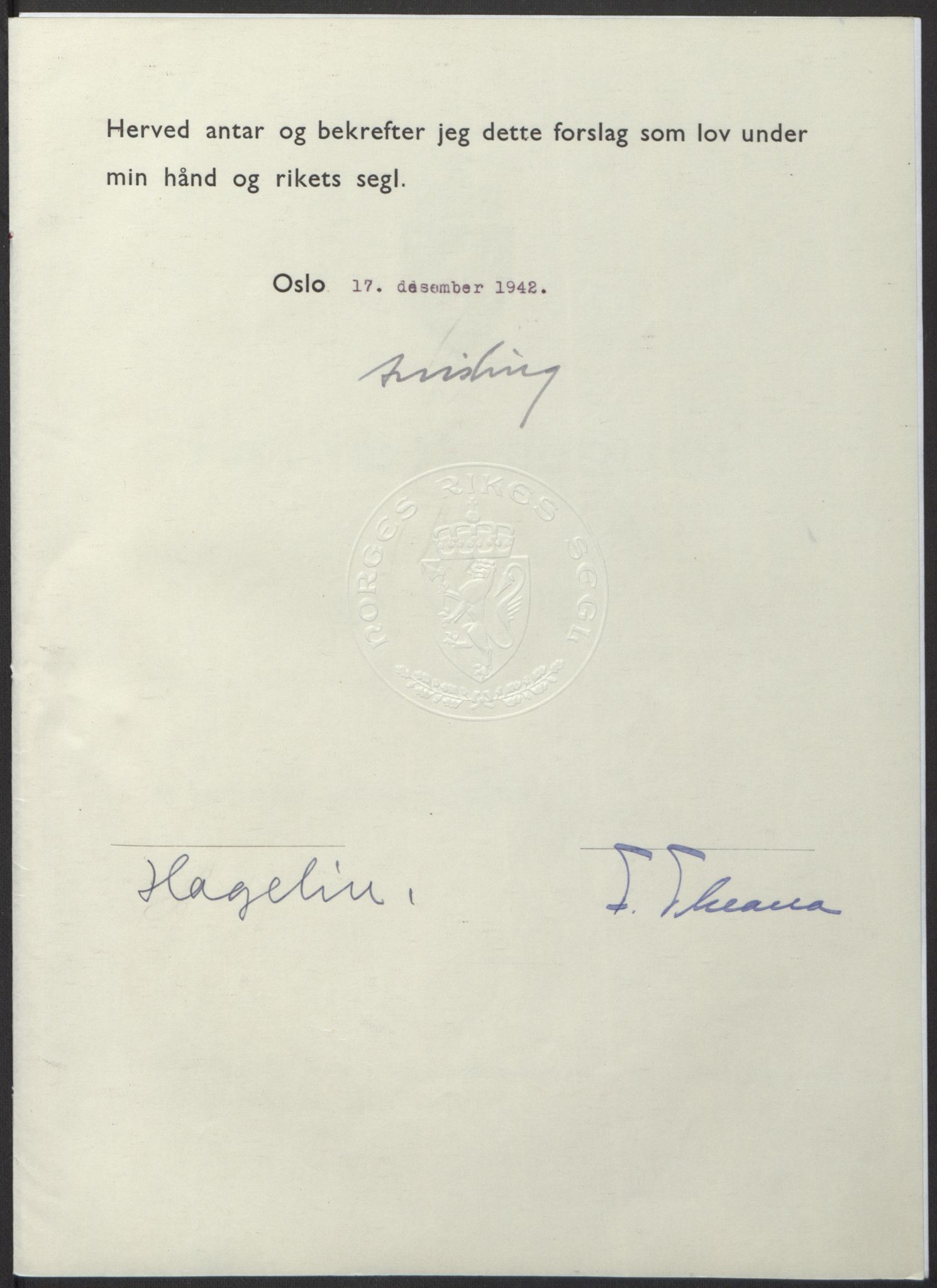 NS-administrasjonen 1940-1945 (Statsrådsekretariatet, de kommisariske statsråder mm), RA/S-4279/D/Db/L0098: Lover II, 1942, p. 580