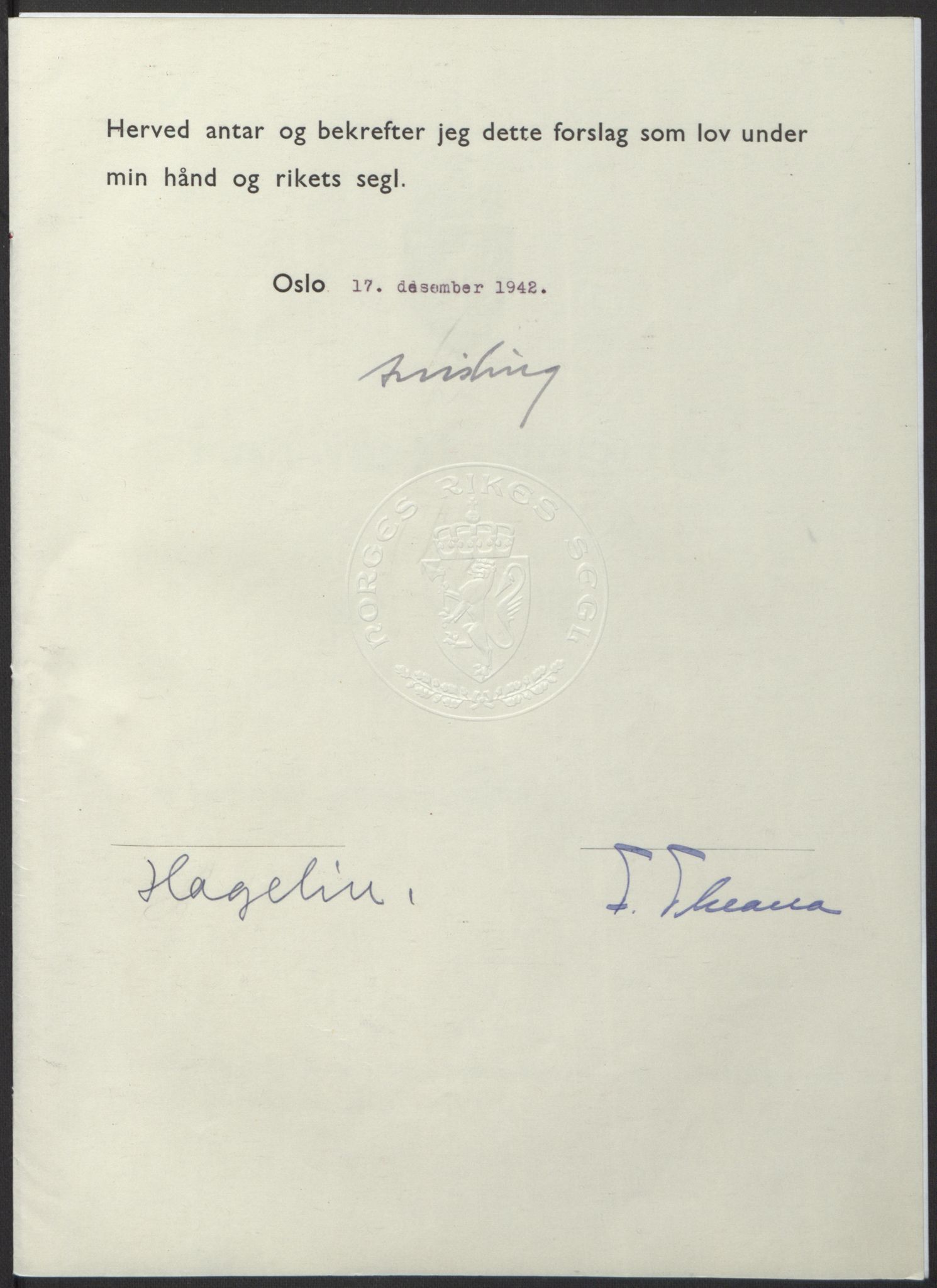 NS-administrasjonen 1940-1945 (Statsrådsekretariatet, de kommisariske statsråder mm), AV/RA-S-4279/D/Db/L0098: Lover II, 1942, p. 580