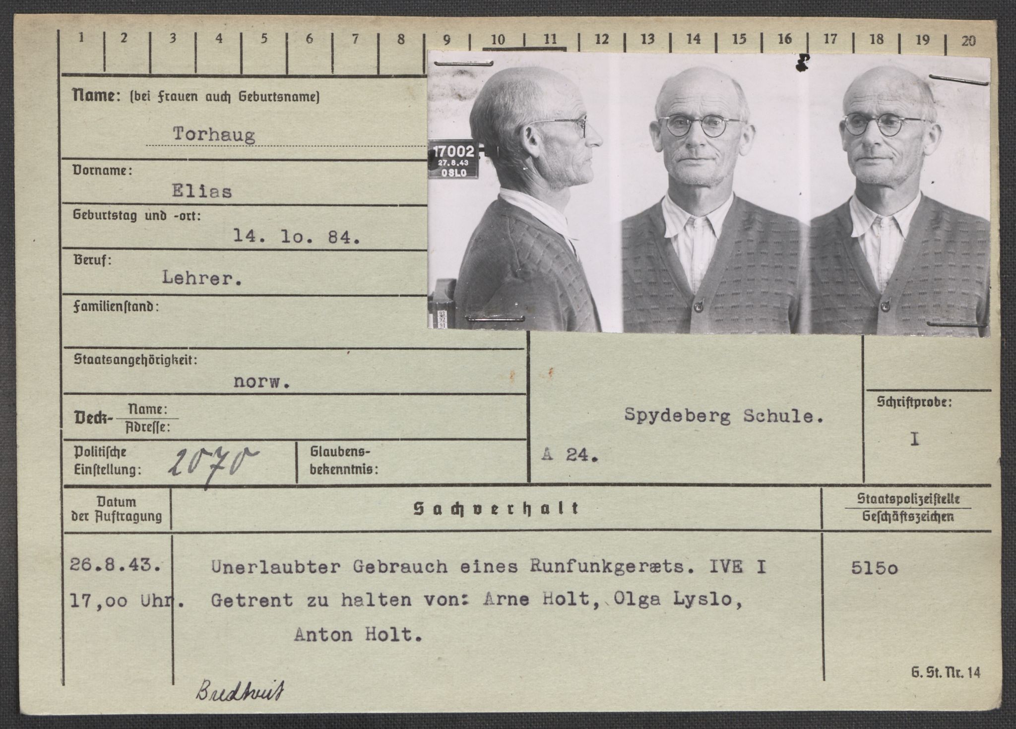 Befehlshaber der Sicherheitspolizei und des SD, AV/RA-RAFA-5969/E/Ea/Eaa/L0010: Register over norske fanger i Møllergata 19: Sø-Å, 1940-1945, p. 490