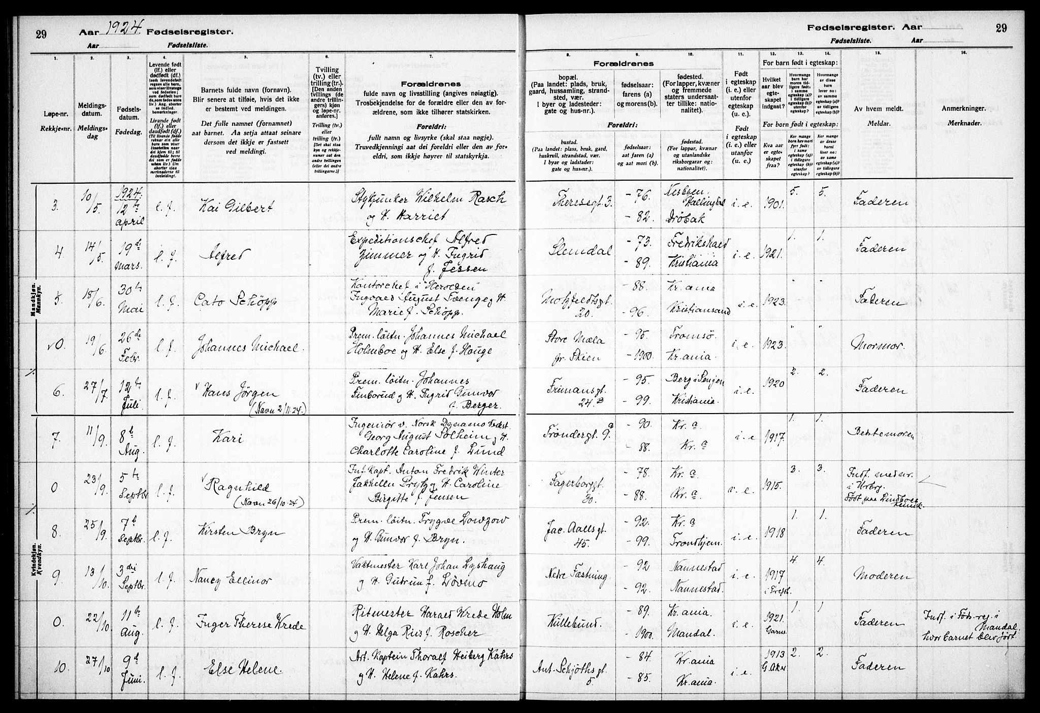 Garnisonsmenigheten Kirkebøker, AV/SAO-A-10846/J/Ja/L0001: Birth register no. 1, 1916-1938, p. 29