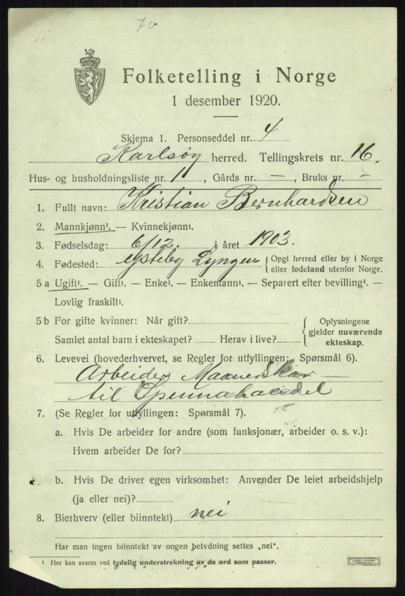 SATØ, 1920 census for Karlsøy, 1920, p. 5505