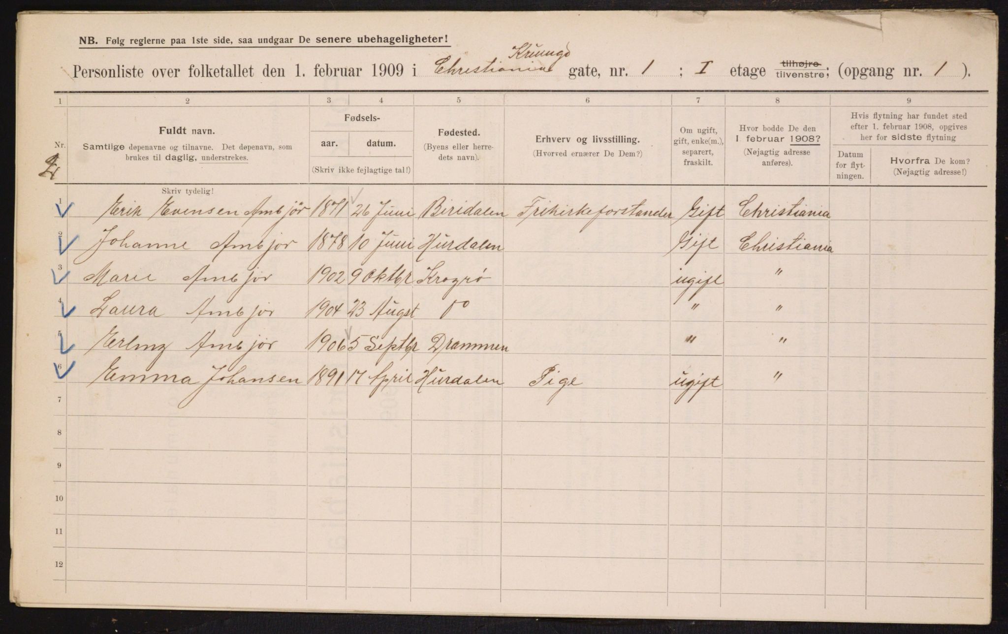 OBA, Municipal Census 1909 for Kristiania, 1909, p. 50196