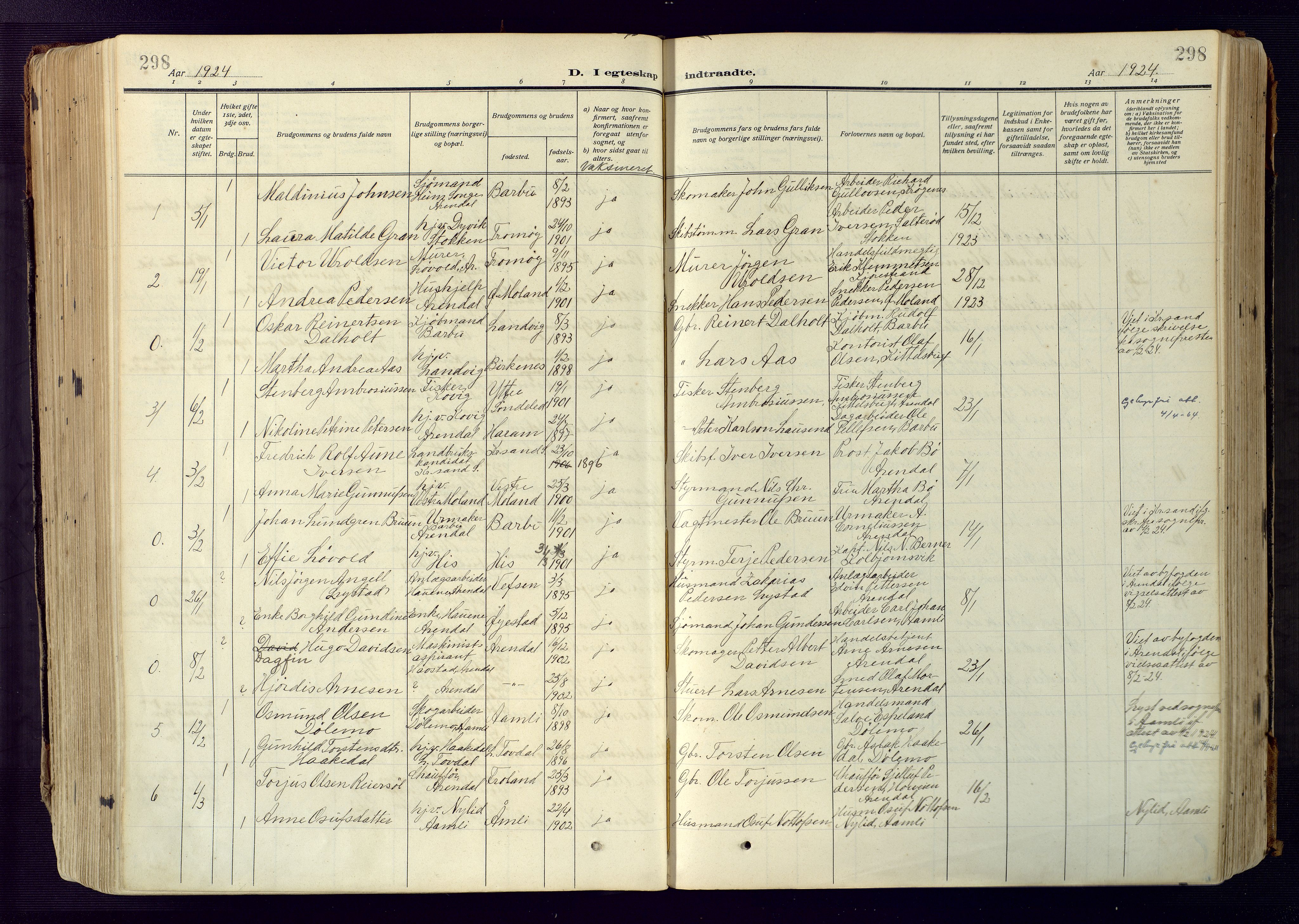 Barbu sokneprestkontor, SAK/1111-0003/F/Fa/L0006: Parish register (official) no. A 6, 1910-1929, p. 298