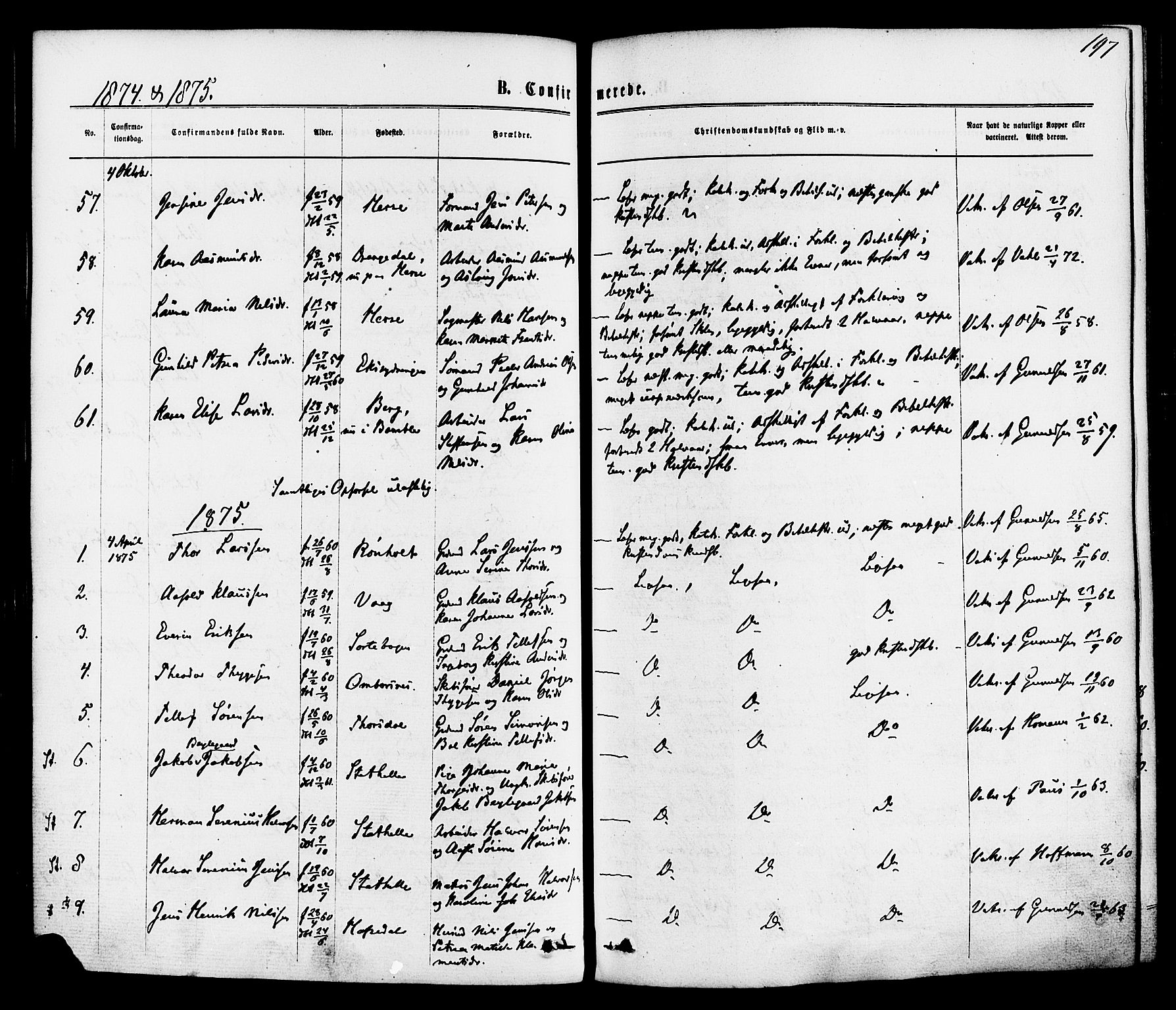 Bamble kirkebøker, SAKO/A-253/F/Fa/L0006: Parish register (official) no. I 6, 1869-1877, p. 197