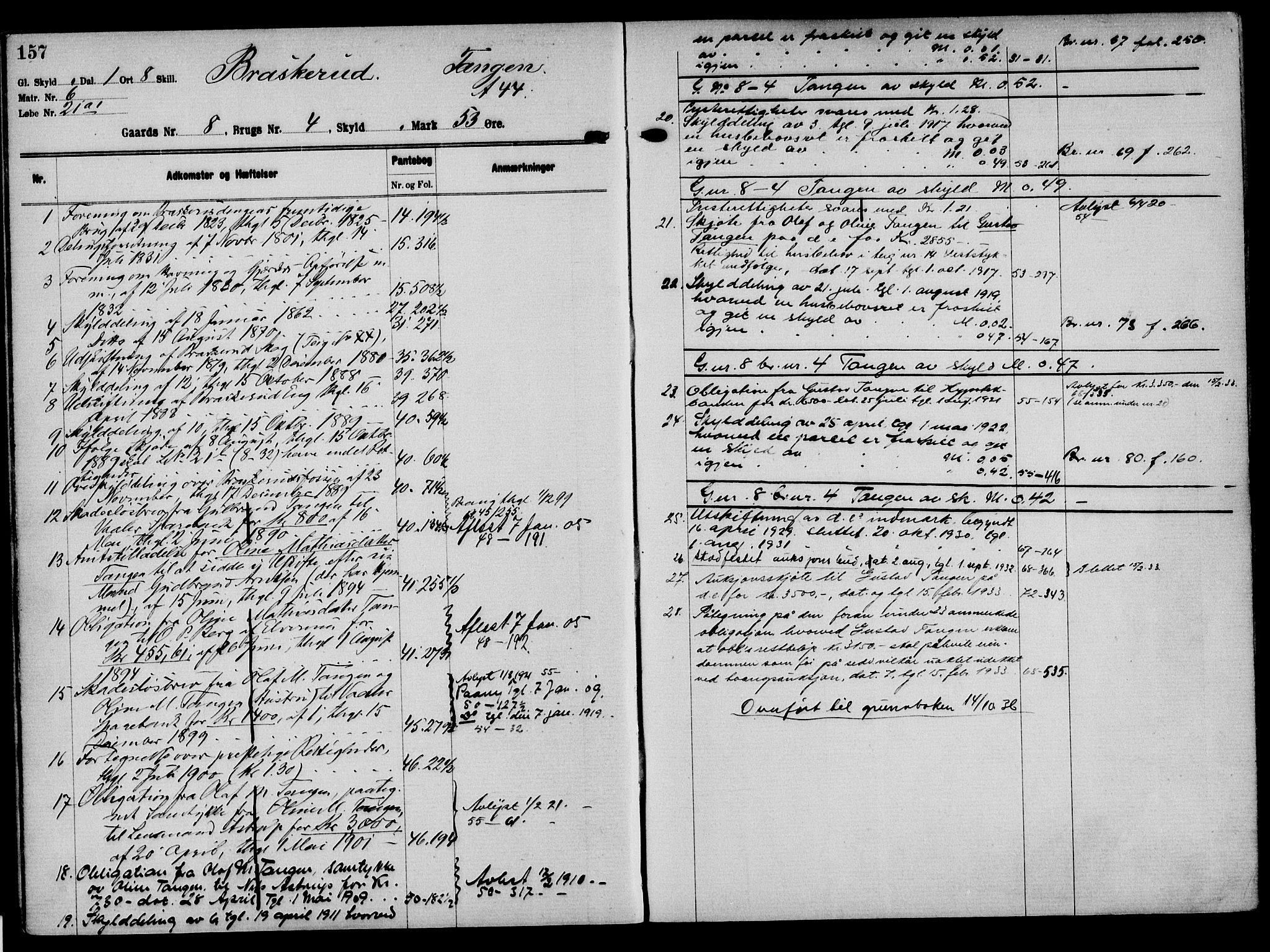 Solør tingrett, AV/SAH-TING-008/H/Ha/Hak/L0001: Mortgage register no. I, 1900-1935, p. 157