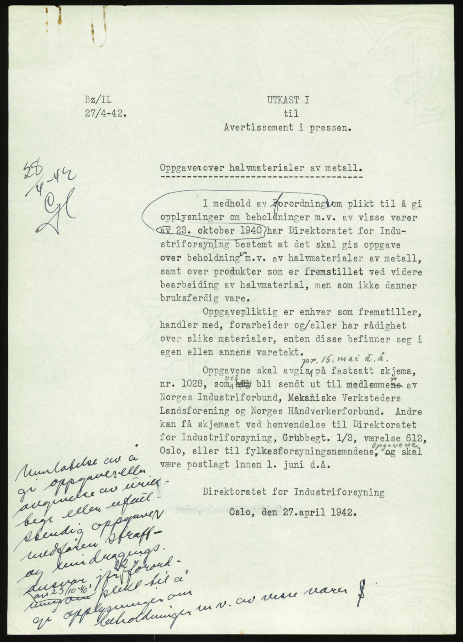 Direktoratet for industriforsyning, Sekretariatet, AV/RA-S-4153/D/Df/L0054: 9. Metallkontoret, 1940-1945, p. 1517