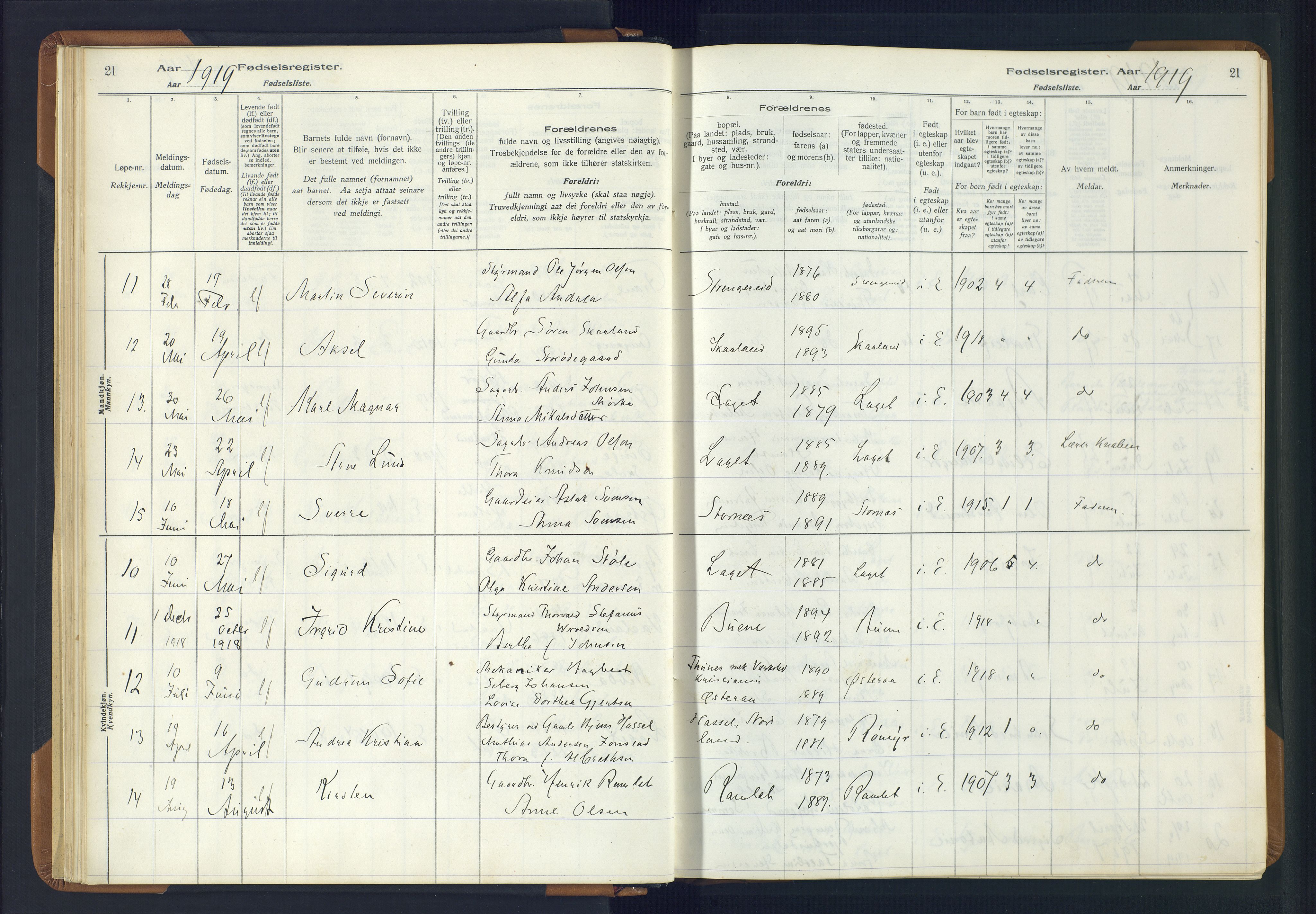 Holt sokneprestkontor, AV/SAK-1111-0021/J/Ja/L0001: Birth register no. II.4.1, 1916-1946, p. 21