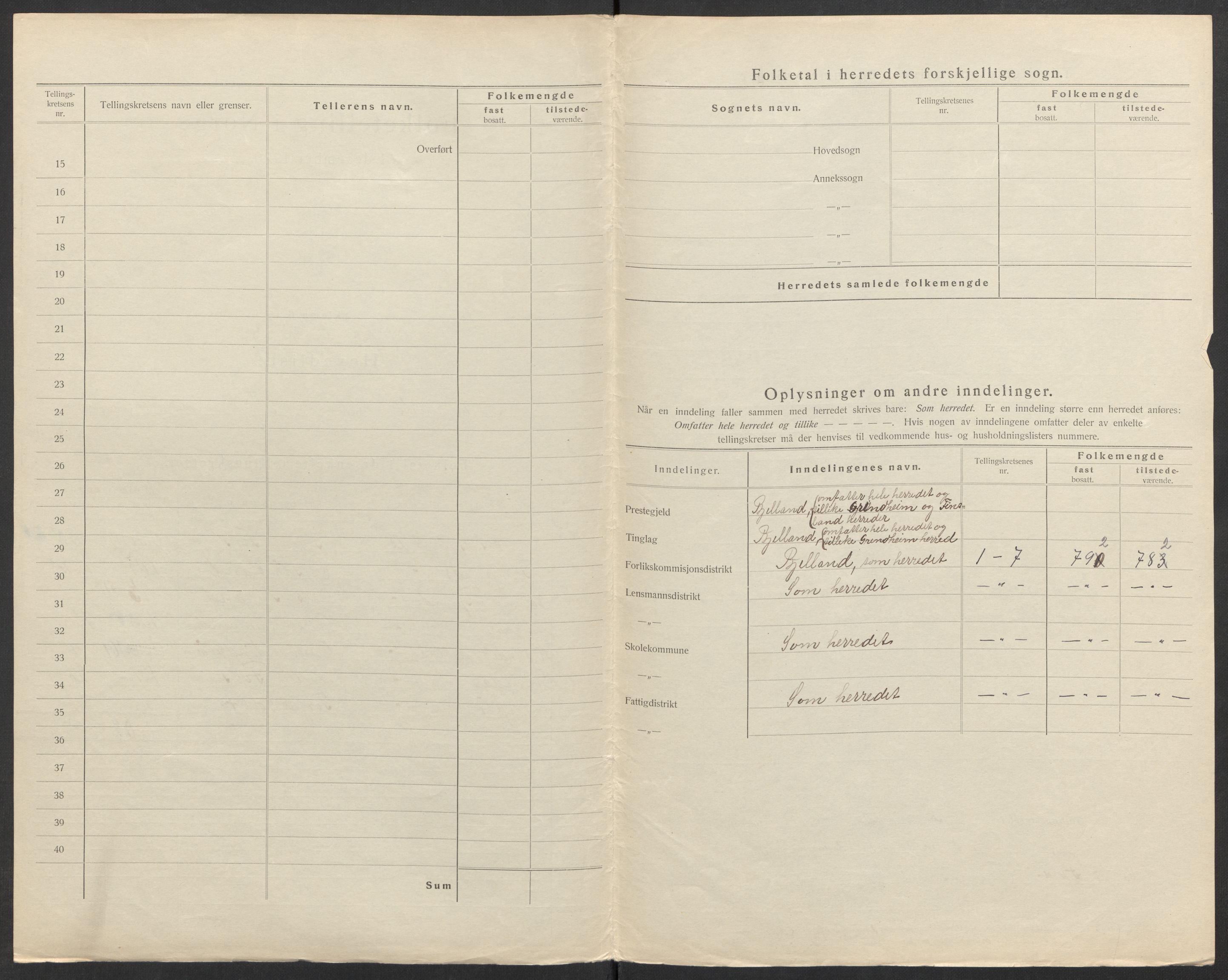 SAK, 1920 census for Bjelland, 1920, p. 12