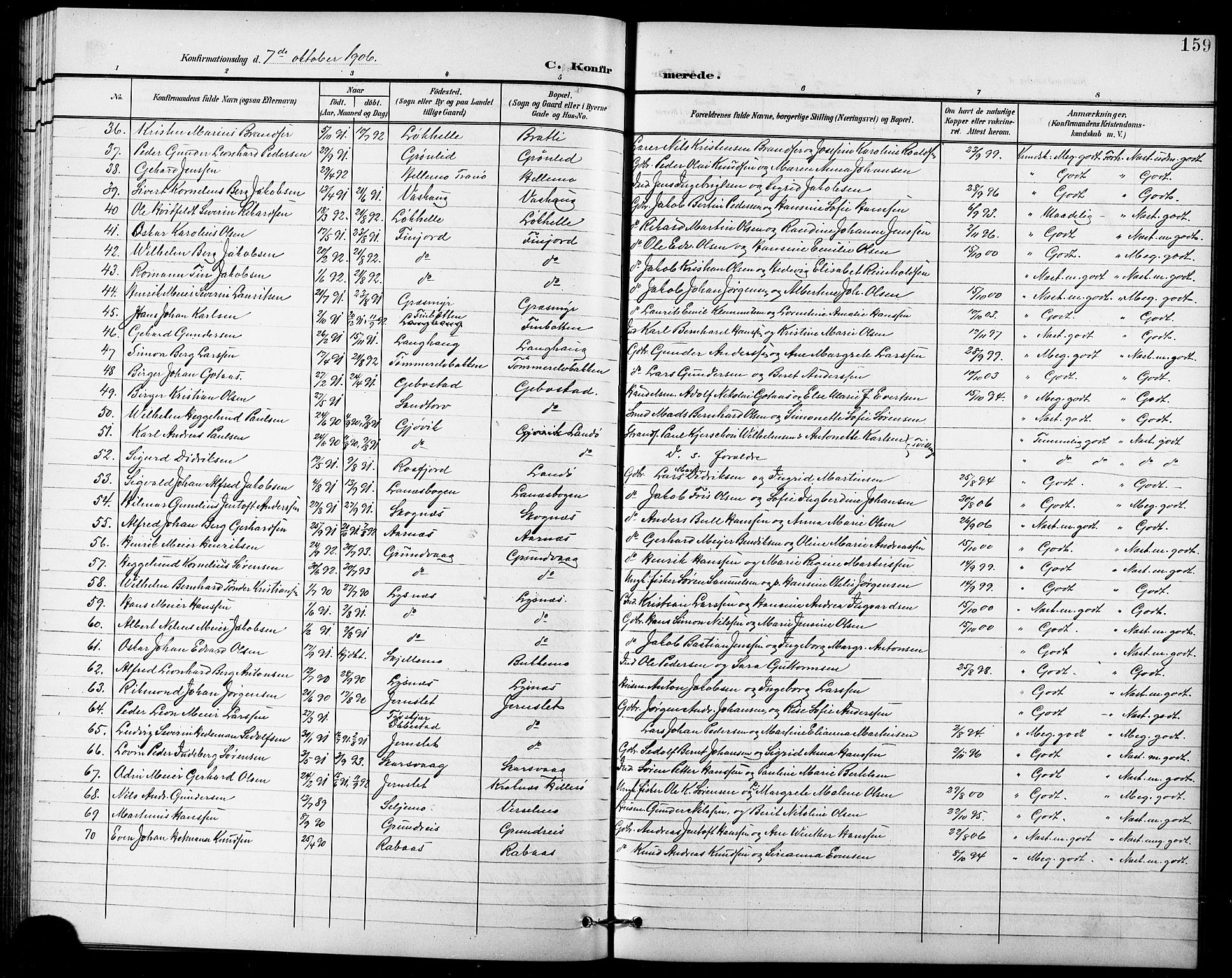 Lenvik sokneprestembete, AV/SATØ-S-1310/H/Ha/Hab/L0008klokker: Parish register (copy) no. 8, 1899-1911, p. 159
