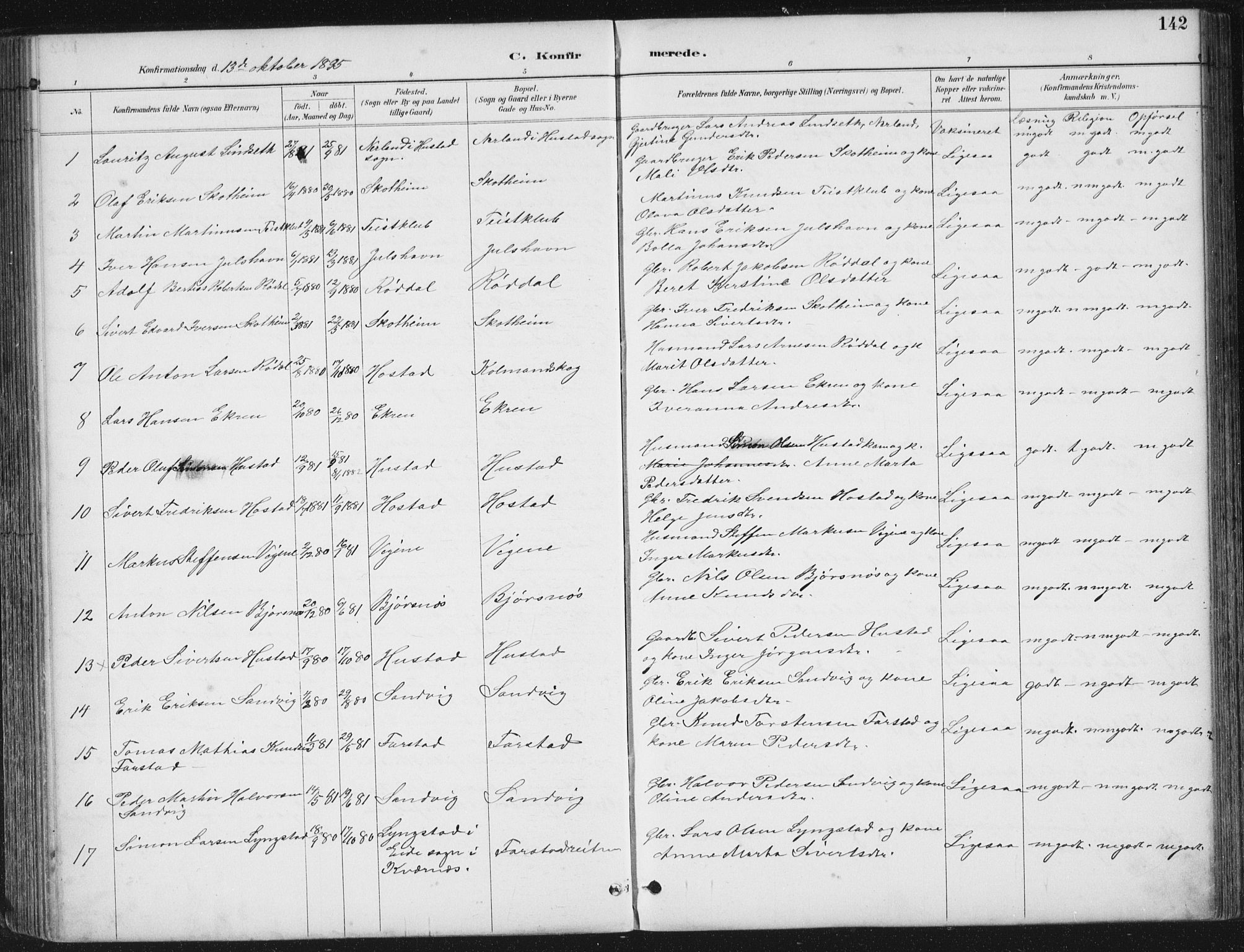 Ministerialprotokoller, klokkerbøker og fødselsregistre - Møre og Romsdal, AV/SAT-A-1454/567/L0783: Parish register (copy) no. 567C03, 1887-1903, p. 142