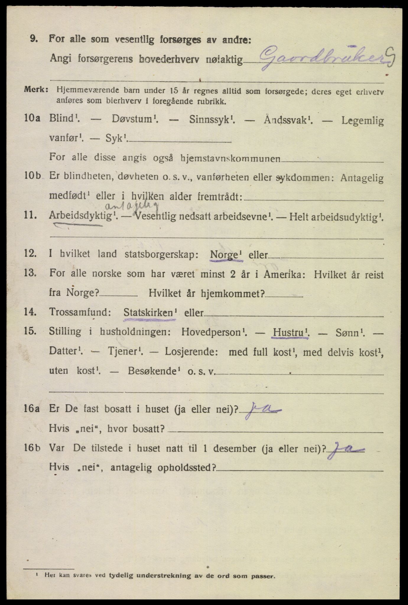 SAK, 1920 census for Fjotland, 1920, p. 1815