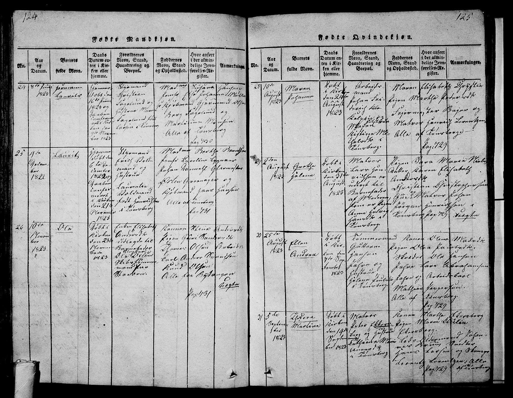 Tønsberg kirkebøker, AV/SAKO-A-330/G/Ga/L0001: Parish register (copy) no. 1, 1813-1826, p. 124-125