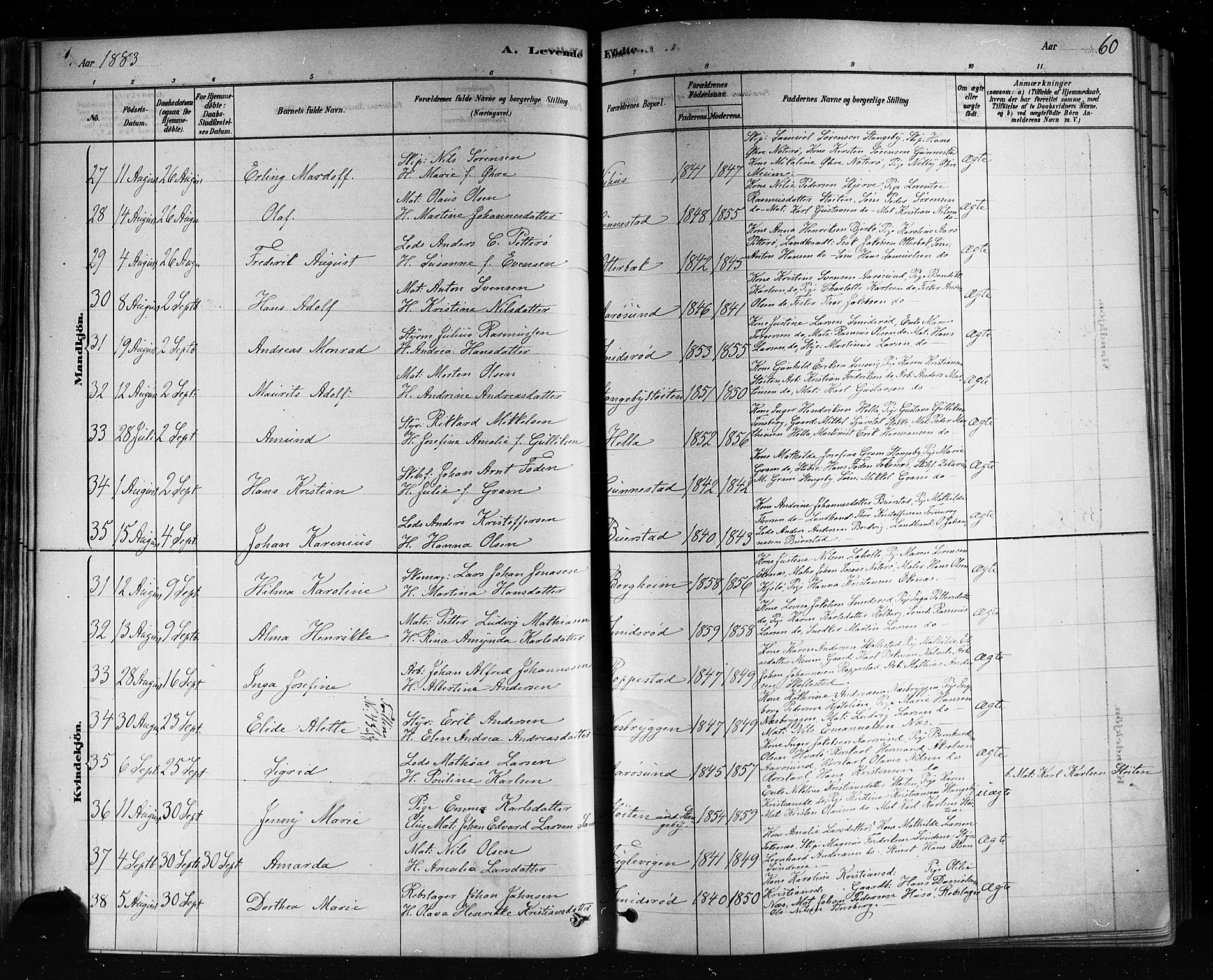 Nøtterøy kirkebøker, AV/SAKO-A-354/F/Fa/L0008: Parish register (official) no. I 8, 1878-1893, p. 60