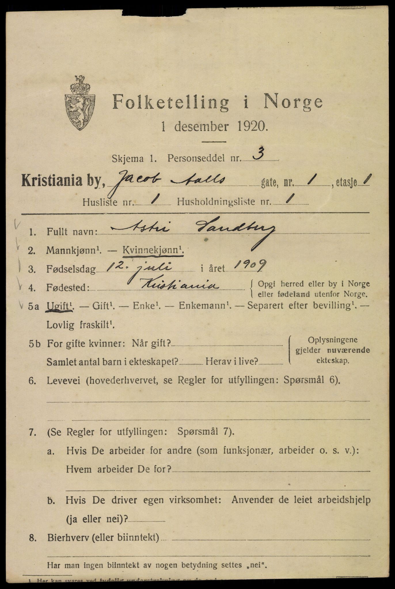 SAO, 1920 census for Kristiania, 1920, p. 312769