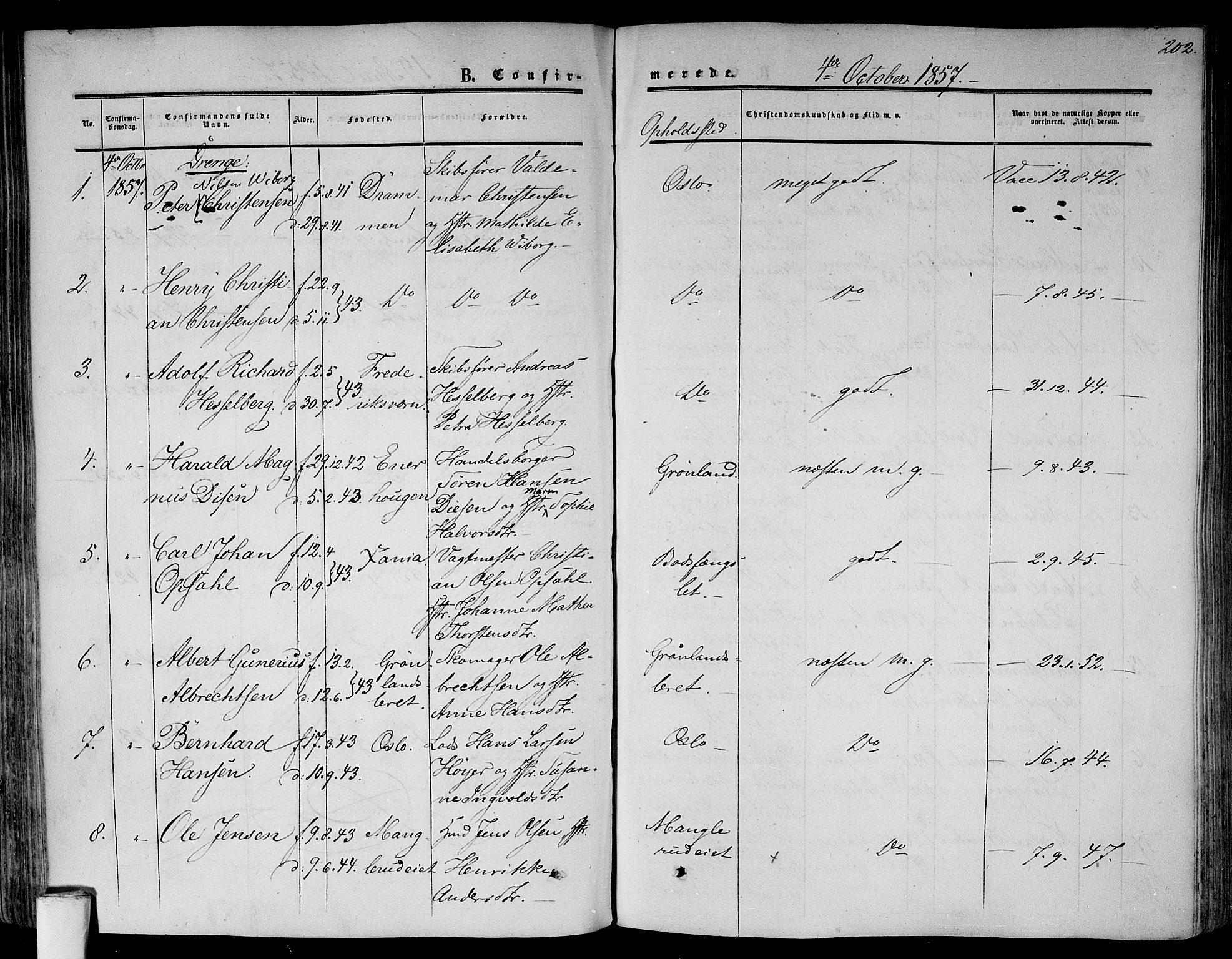 Gamlebyen prestekontor Kirkebøker, AV/SAO-A-10884/F/Fa/L0004: Parish register (official) no. 4, 1850-1857, p. 202