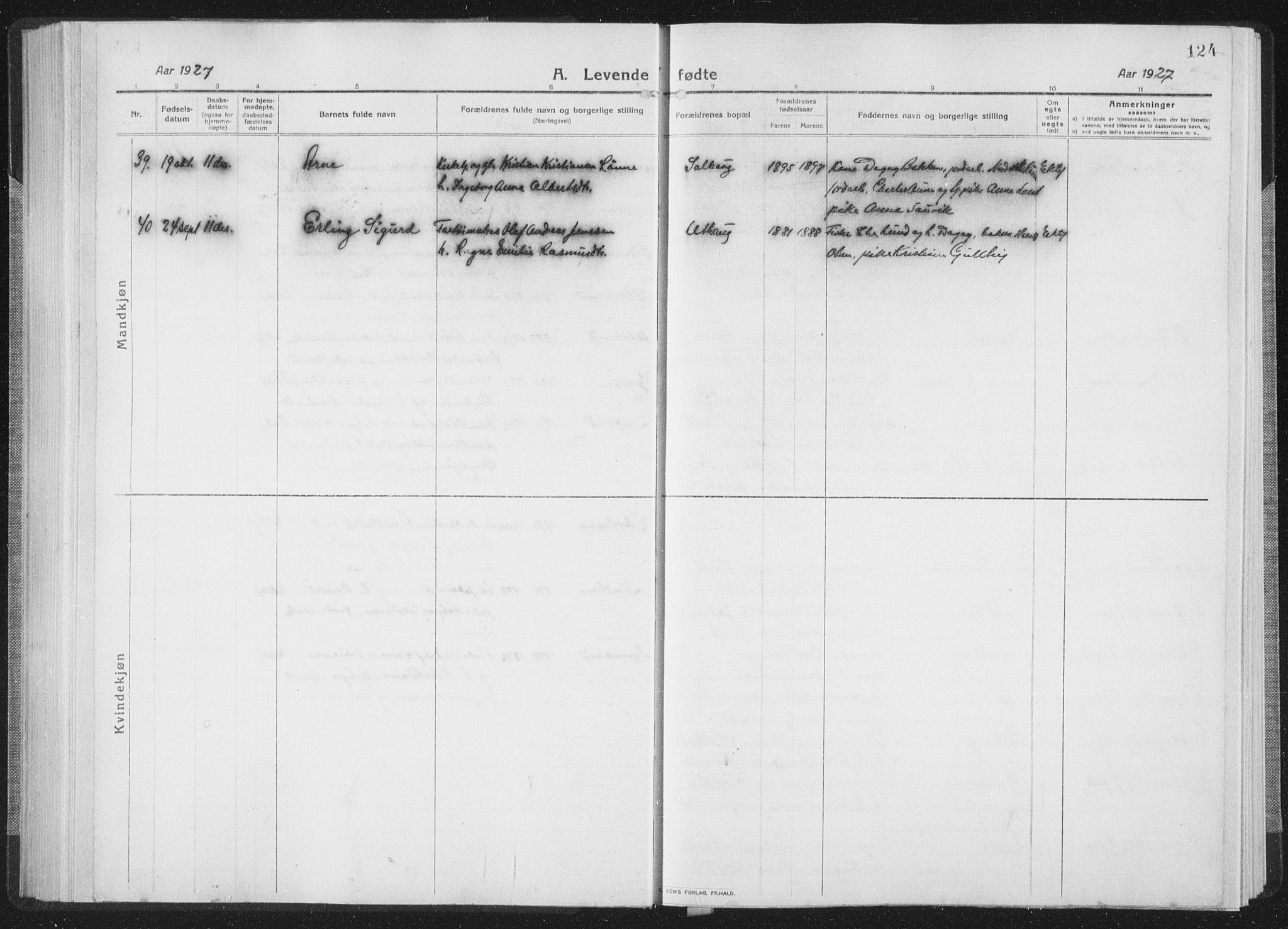 Ministerialprotokoller, klokkerbøker og fødselsregistre - Sør-Trøndelag, SAT/A-1456/659/L0747: Parish register (copy) no. 659C04, 1913-1938, p. 124
