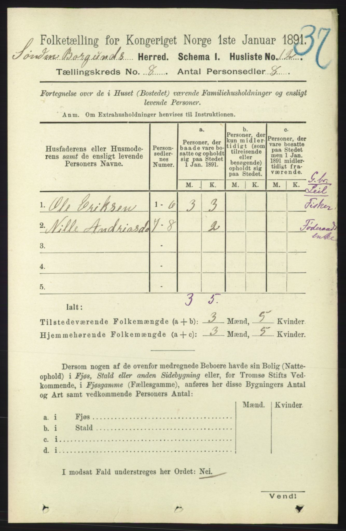 RA, 1891 census for 1531 Borgund, 1891, p. 2118