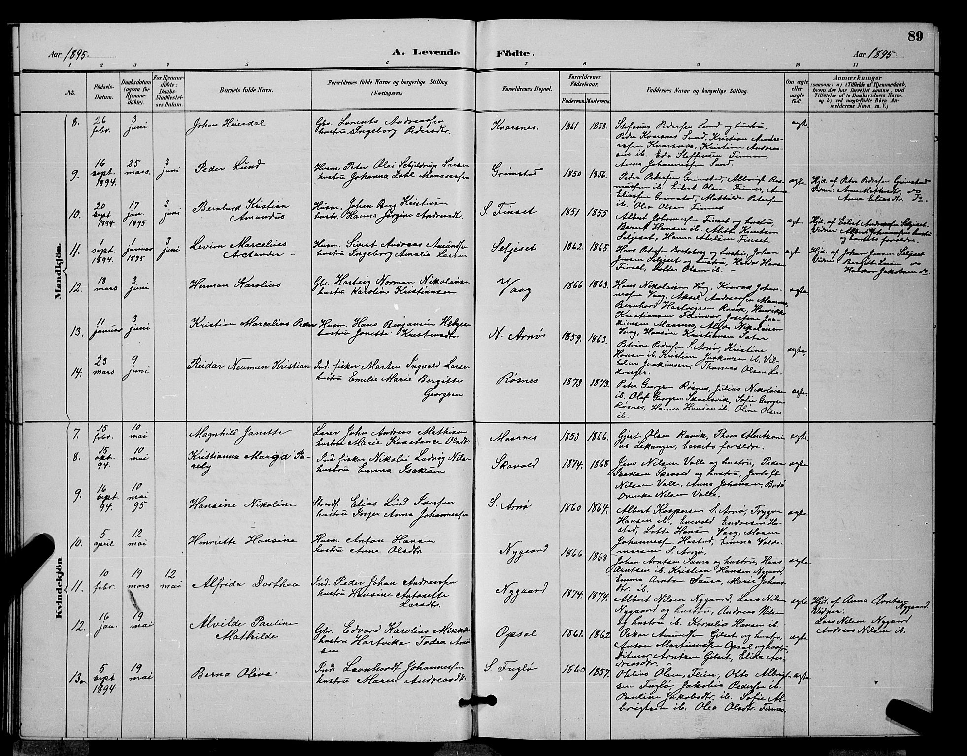 Ministerialprotokoller, klokkerbøker og fødselsregistre - Nordland, AV/SAT-A-1459/805/L0108: Parish register (copy) no. 805C04, 1885-1899, p. 89