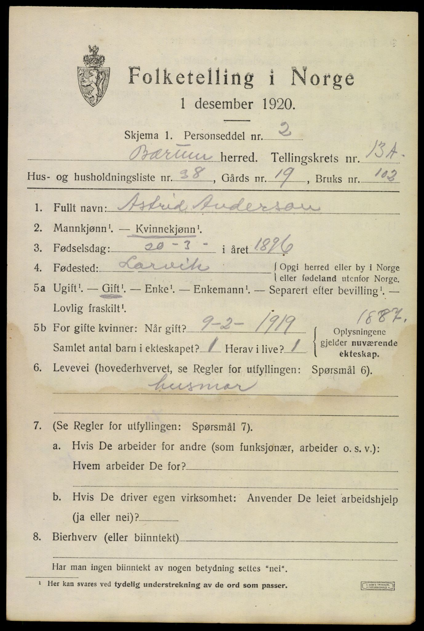 SAO, 1920 census for Bærum, 1920, p. 34234