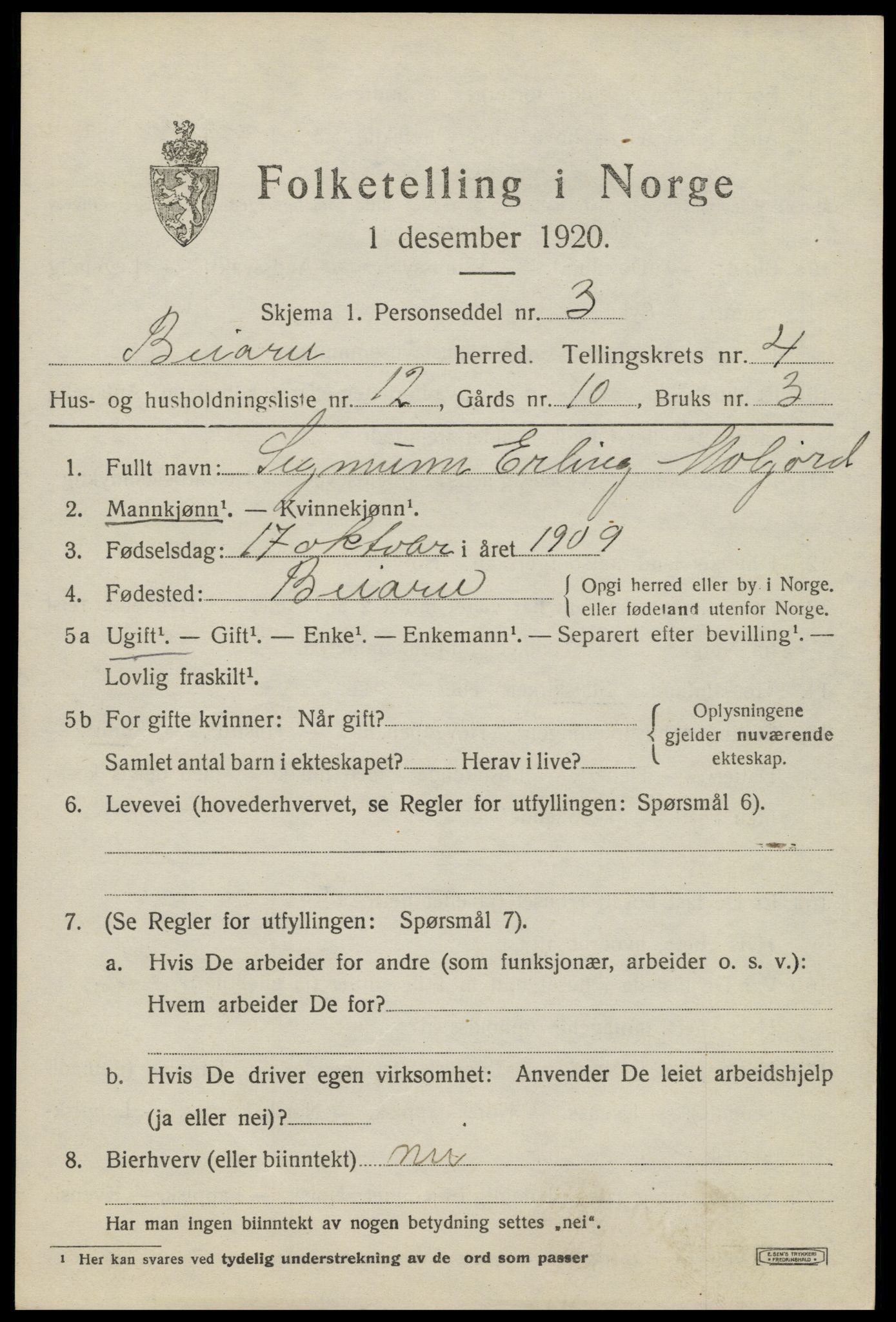 SAT, 1920 census for Beiarn, 1920, p. 1846