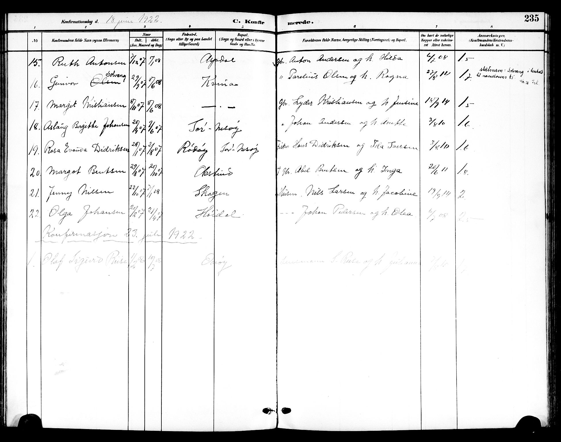 Ministerialprotokoller, klokkerbøker og fødselsregistre - Nordland, SAT/A-1459/839/L0569: Parish register (official) no. 839A06, 1903-1922, p. 235