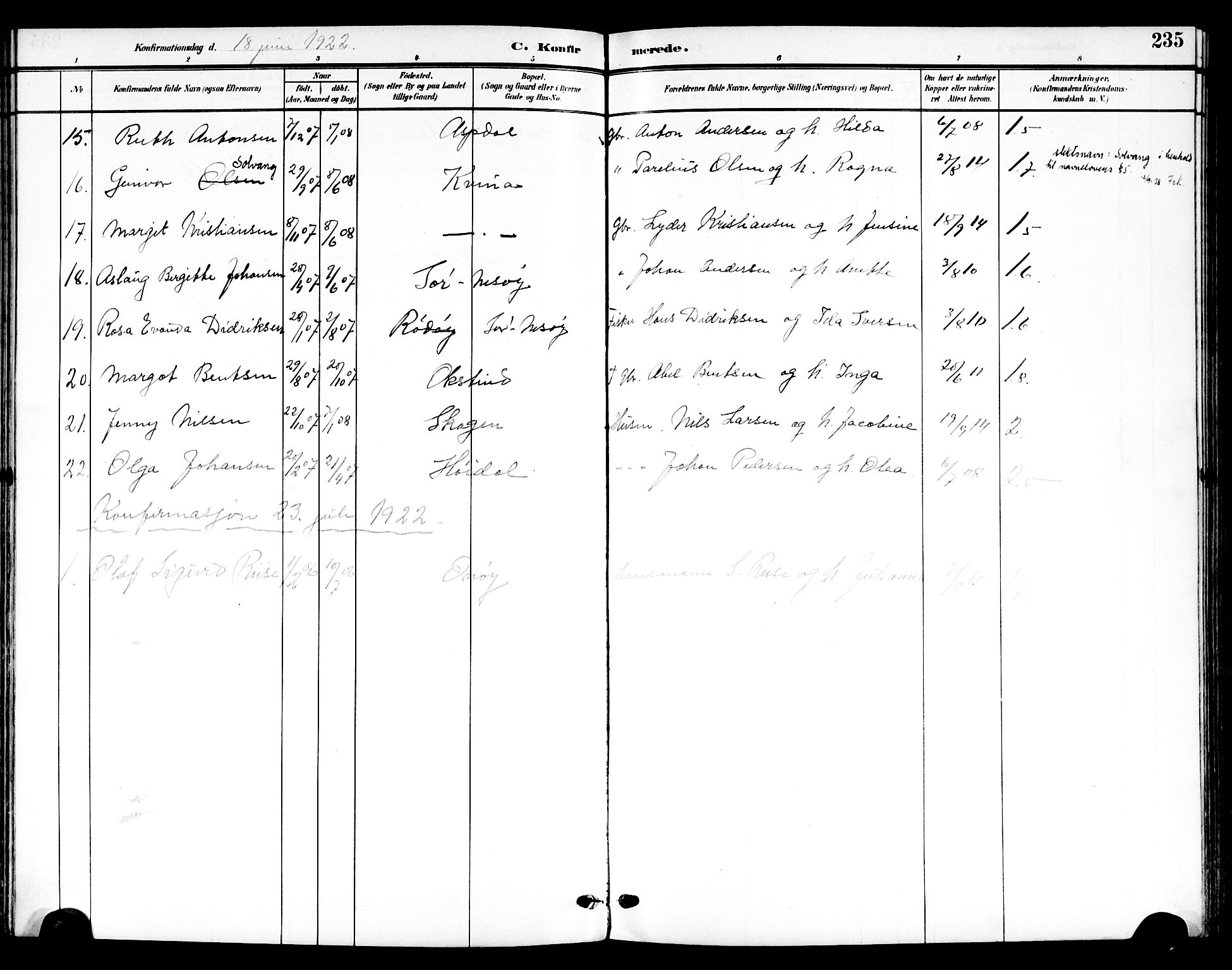 Ministerialprotokoller, klokkerbøker og fødselsregistre - Nordland, AV/SAT-A-1459/839/L0569: Parish register (official) no. 839A06, 1903-1922, p. 235