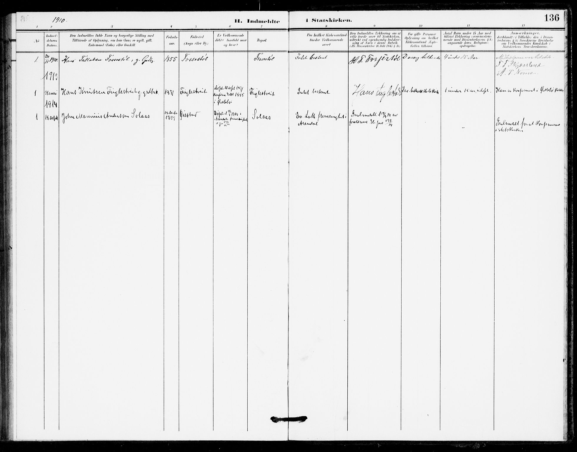 Holum sokneprestkontor, SAK/1111-0022/F/Fa/Fac/L0005: Parish register (official) no. A 5, 1908-1930, p. 136