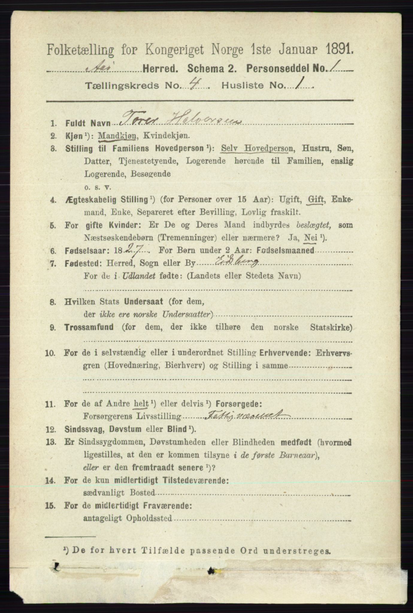 RA, 1891 census for 0214 Ås, 1891, p. 3045
