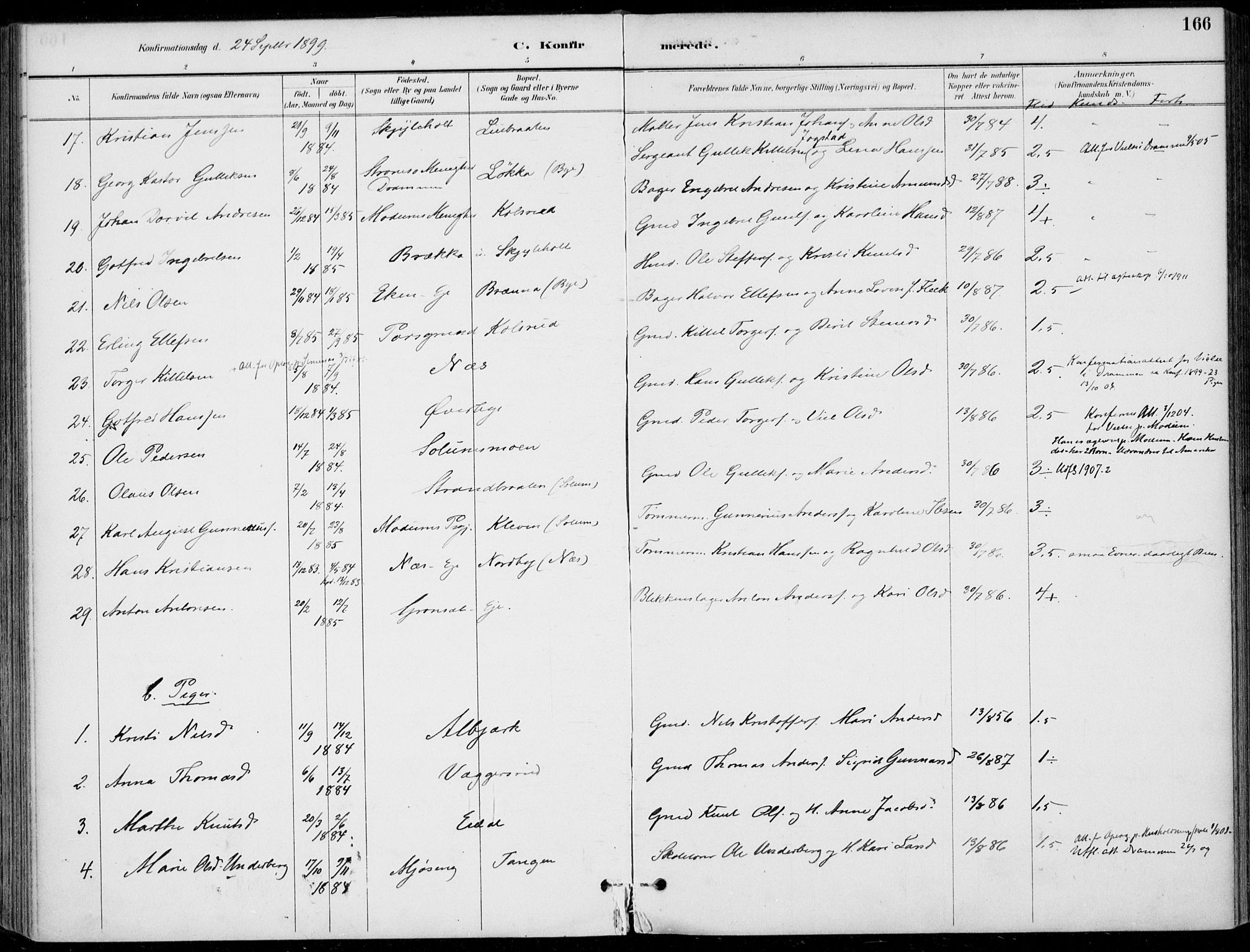 Sigdal kirkebøker, AV/SAKO-A-245/F/Fb/L0001: Parish register (official) no. II 1, 1888-1900, p. 166