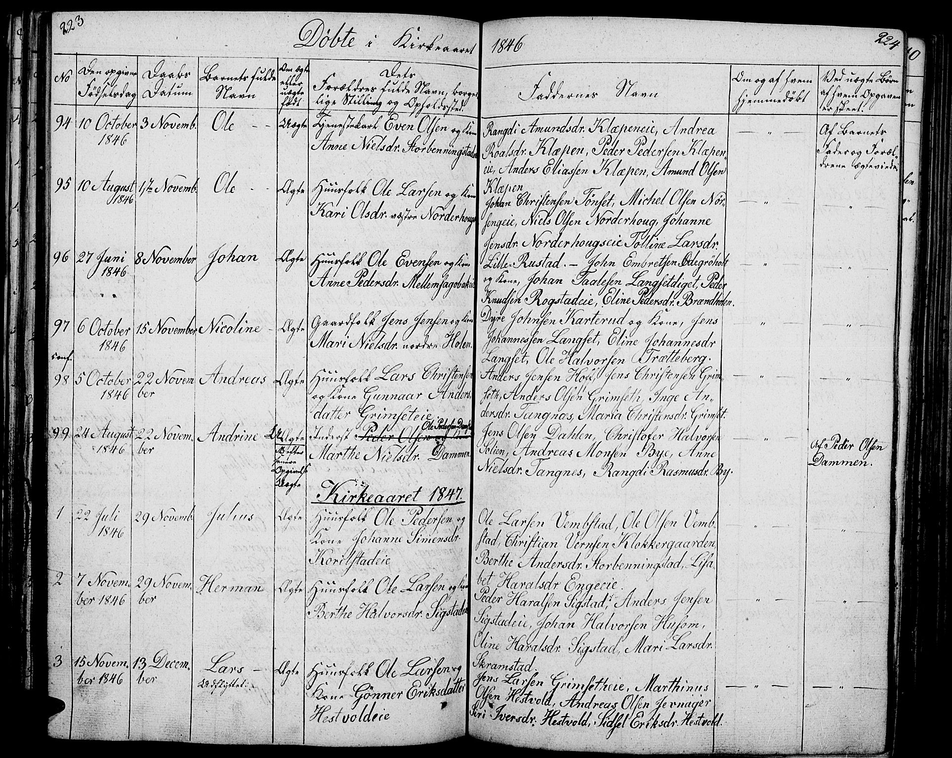 Løten prestekontor, AV/SAH-PREST-022/L/La/L0002: Parish register (copy) no. 2, 1832-1850, p. 223-224